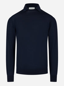 Maglia girocollo con colletto in lana finezza 16 Blu
