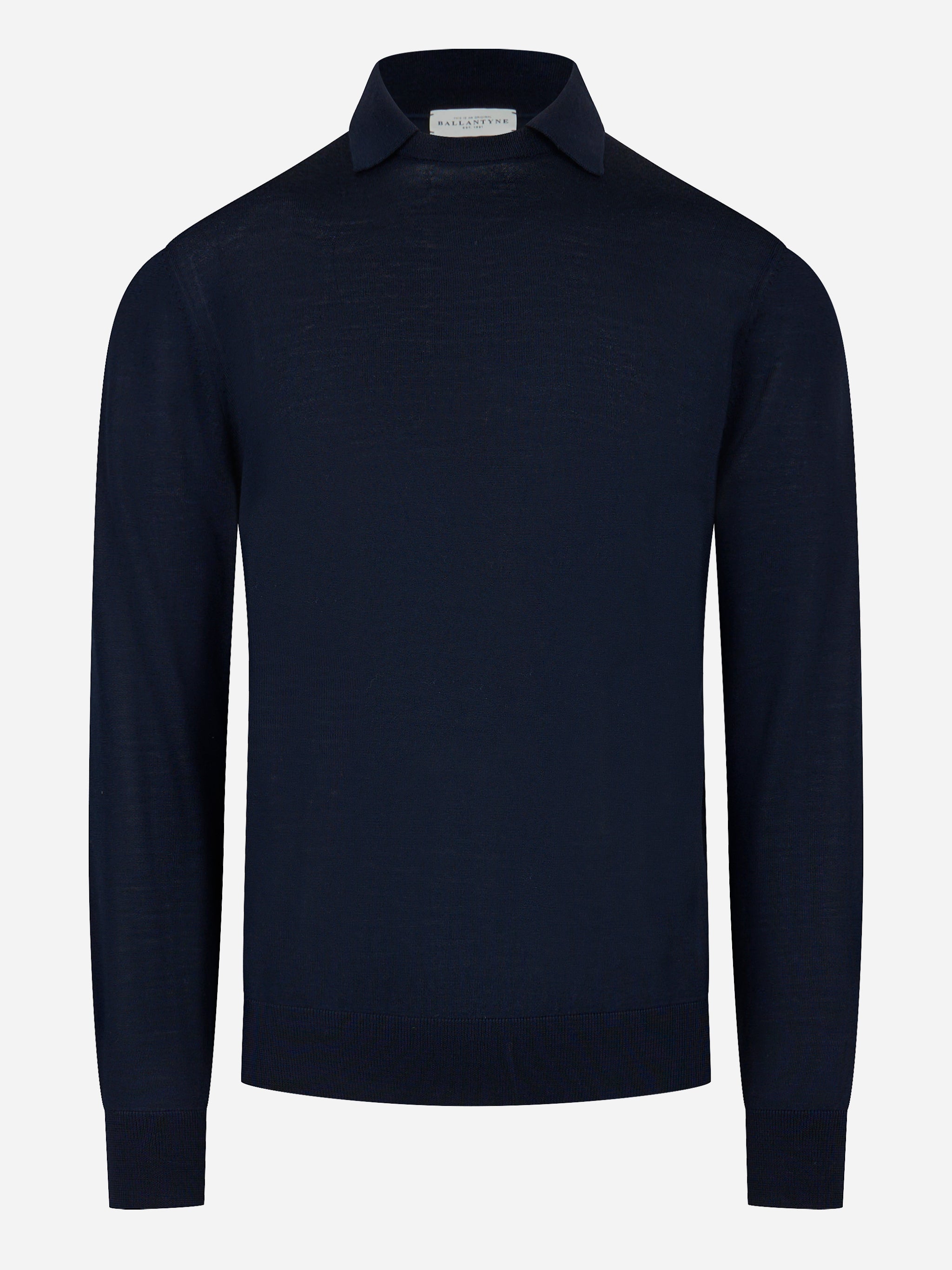 Maglia girocollo con colletto in lana finezza 16 Blu