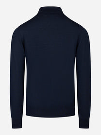 Maglia girocollo con colletto in lana finezza 16 Blu