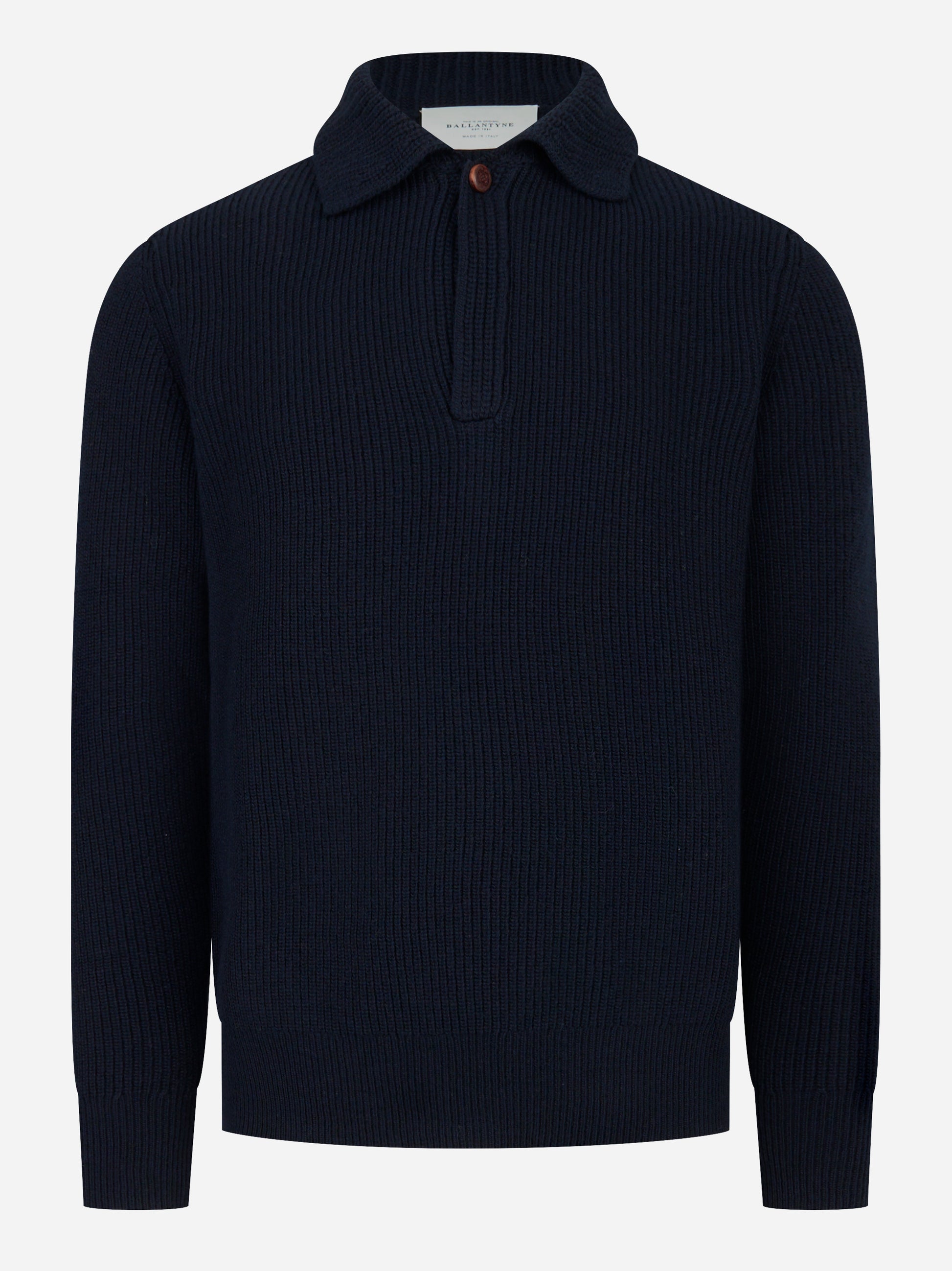 Polo in lana a coste Blu