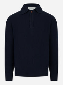 Polo in lana a coste Blu