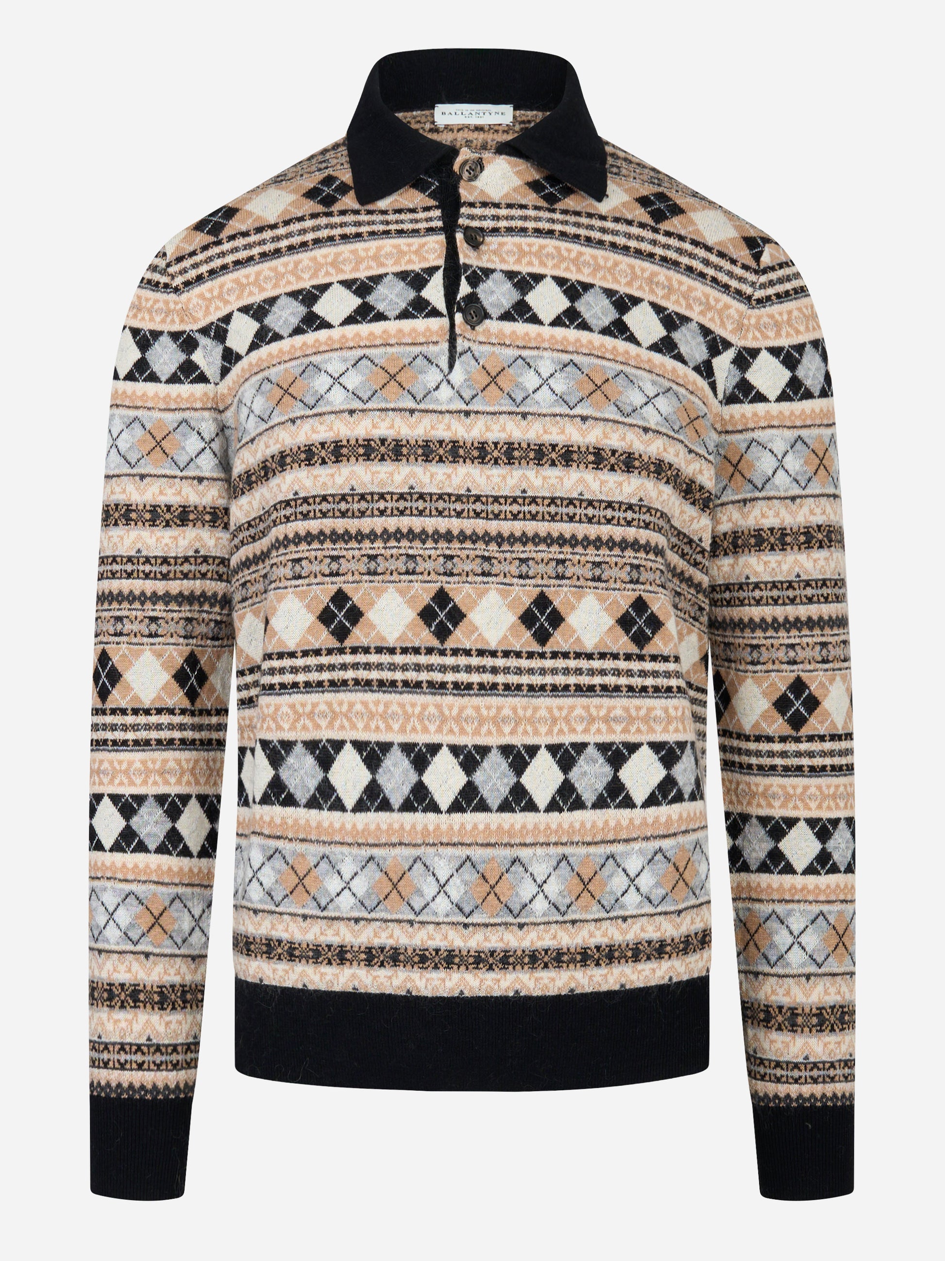 Polo manica lunga con lavorazione jaquard