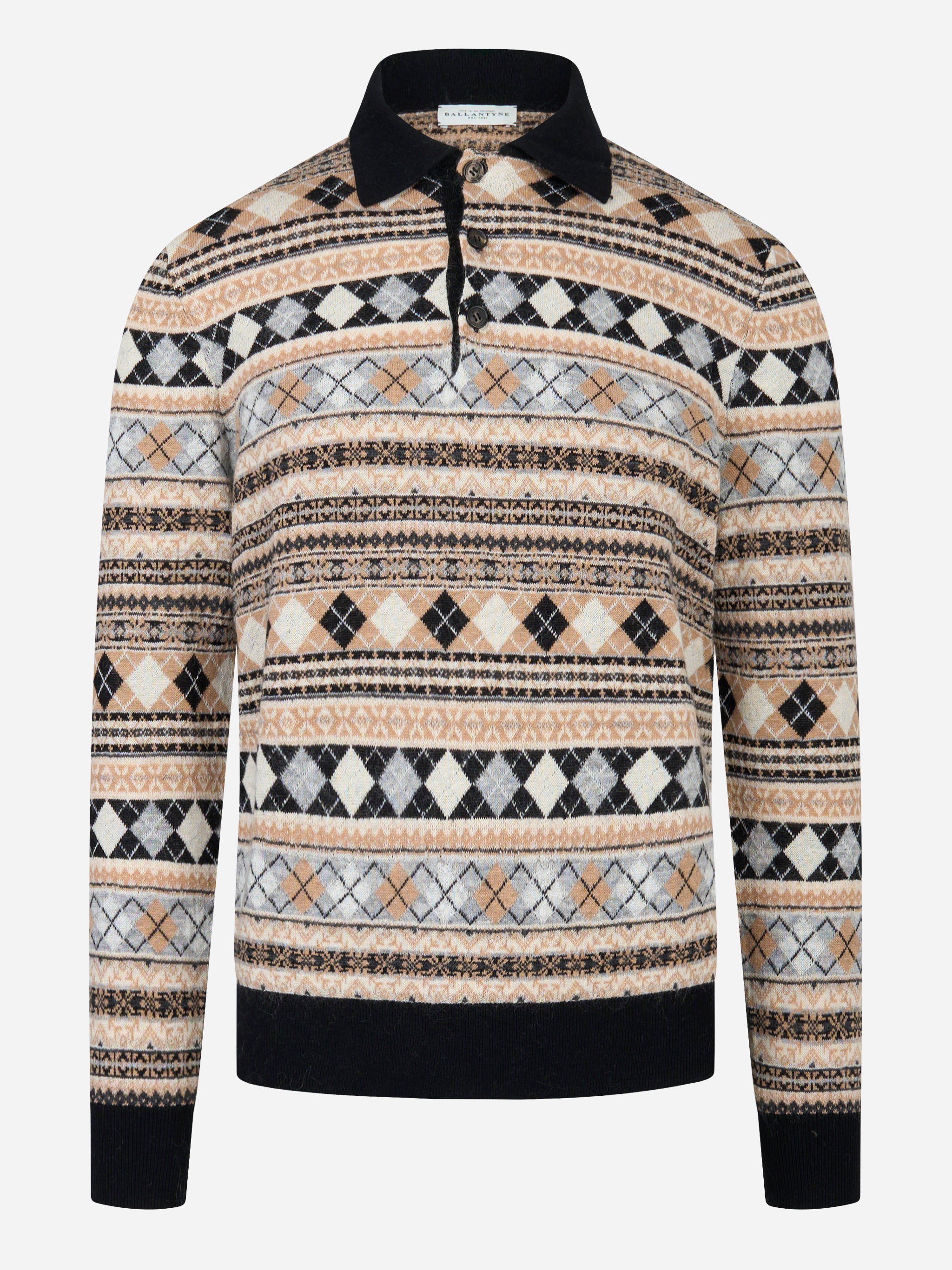 Polo manica lunga con lavorazione jaquard