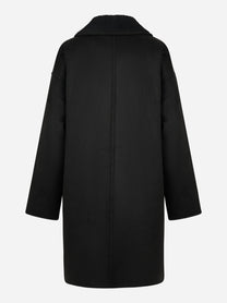 Cappotto nero con collo sciallato in eco shearling