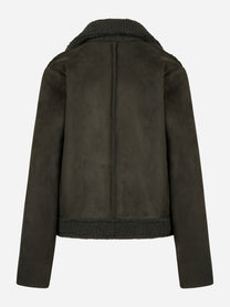 Biker verde in eco shearling