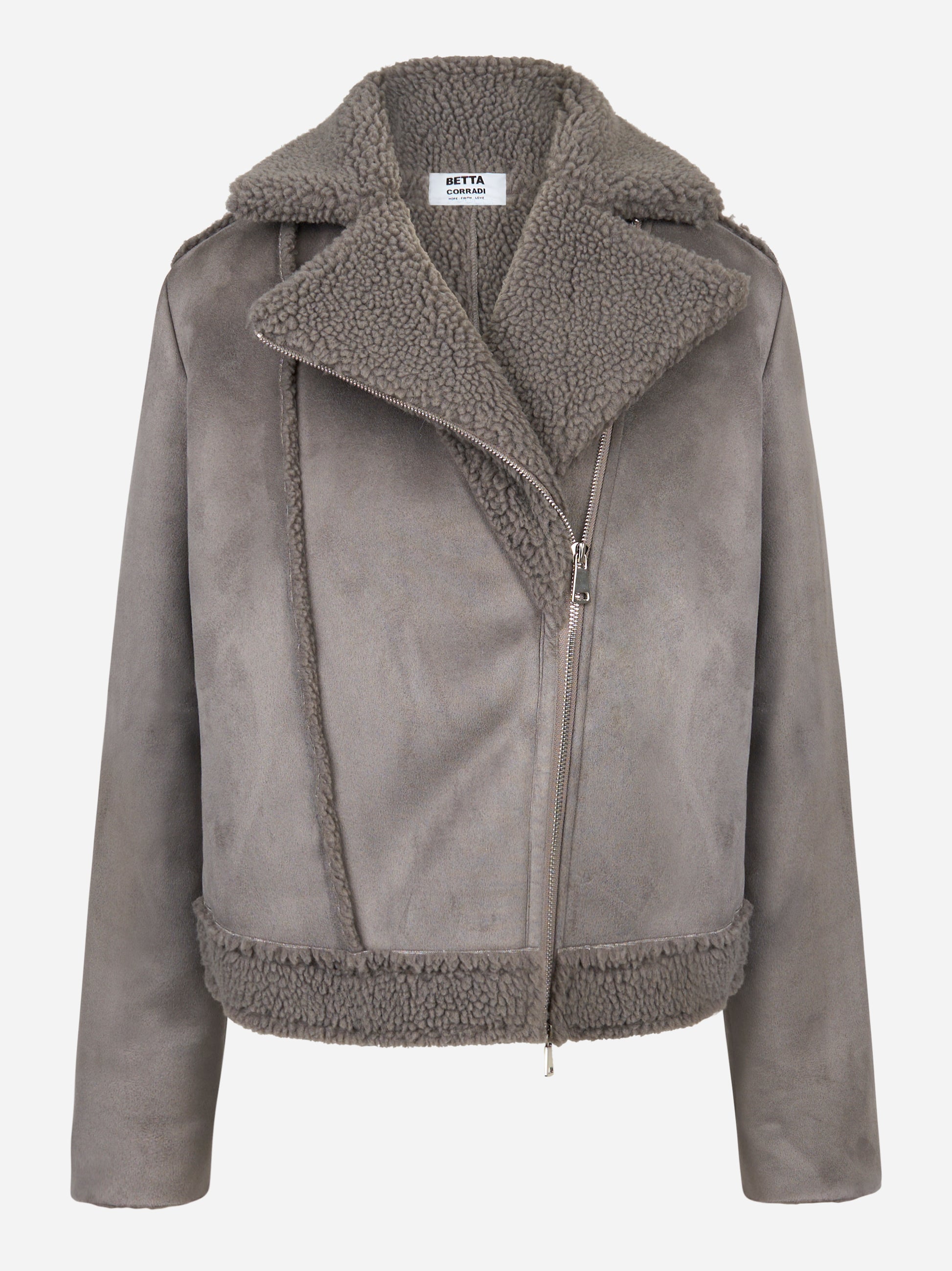 Biker grigio in eco shearling