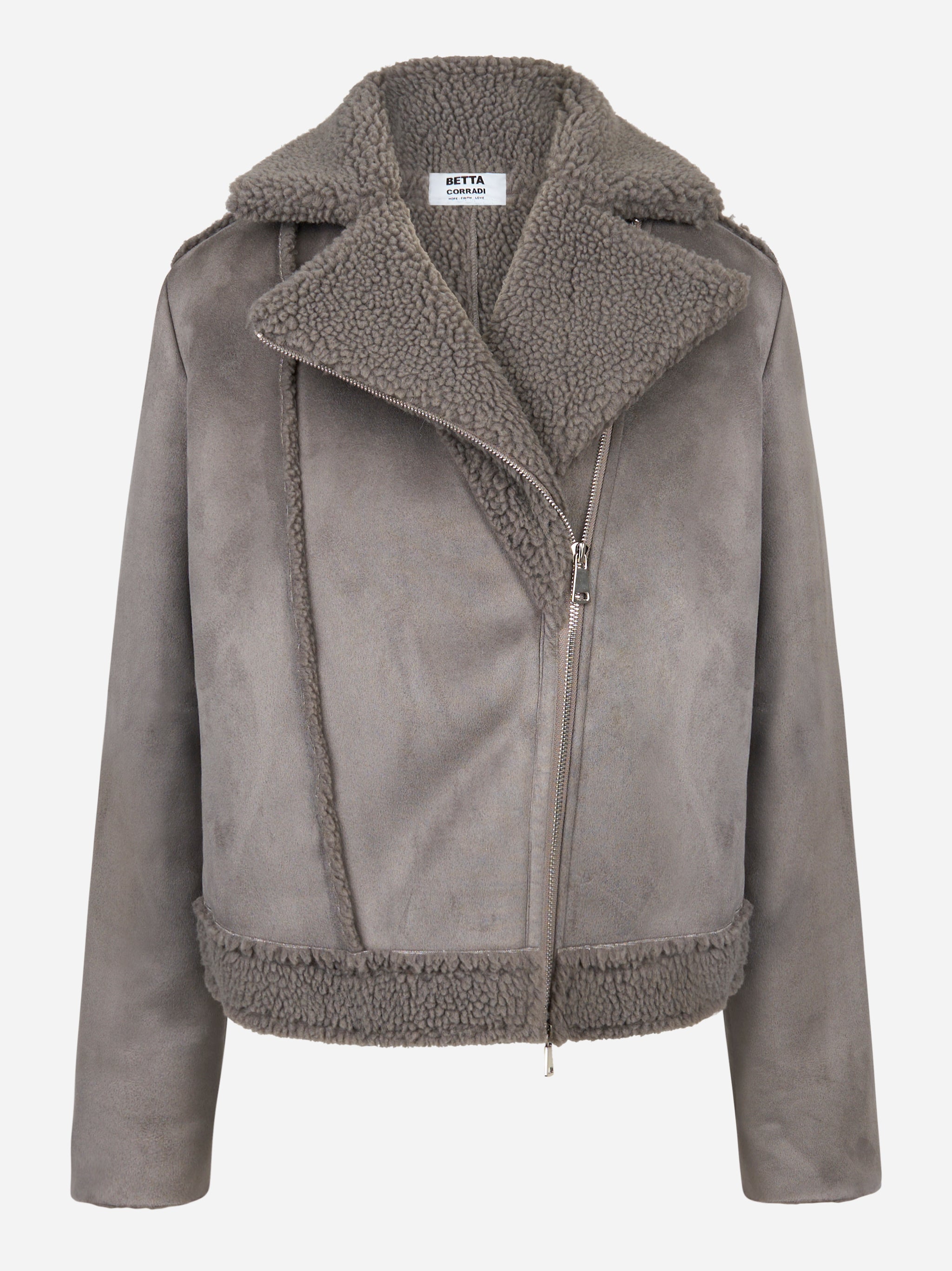 Biker grigio in eco shearling