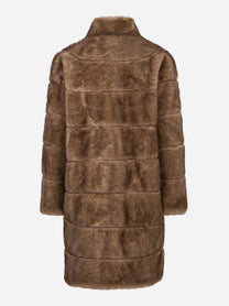 Giacca lunga beige in ecofur