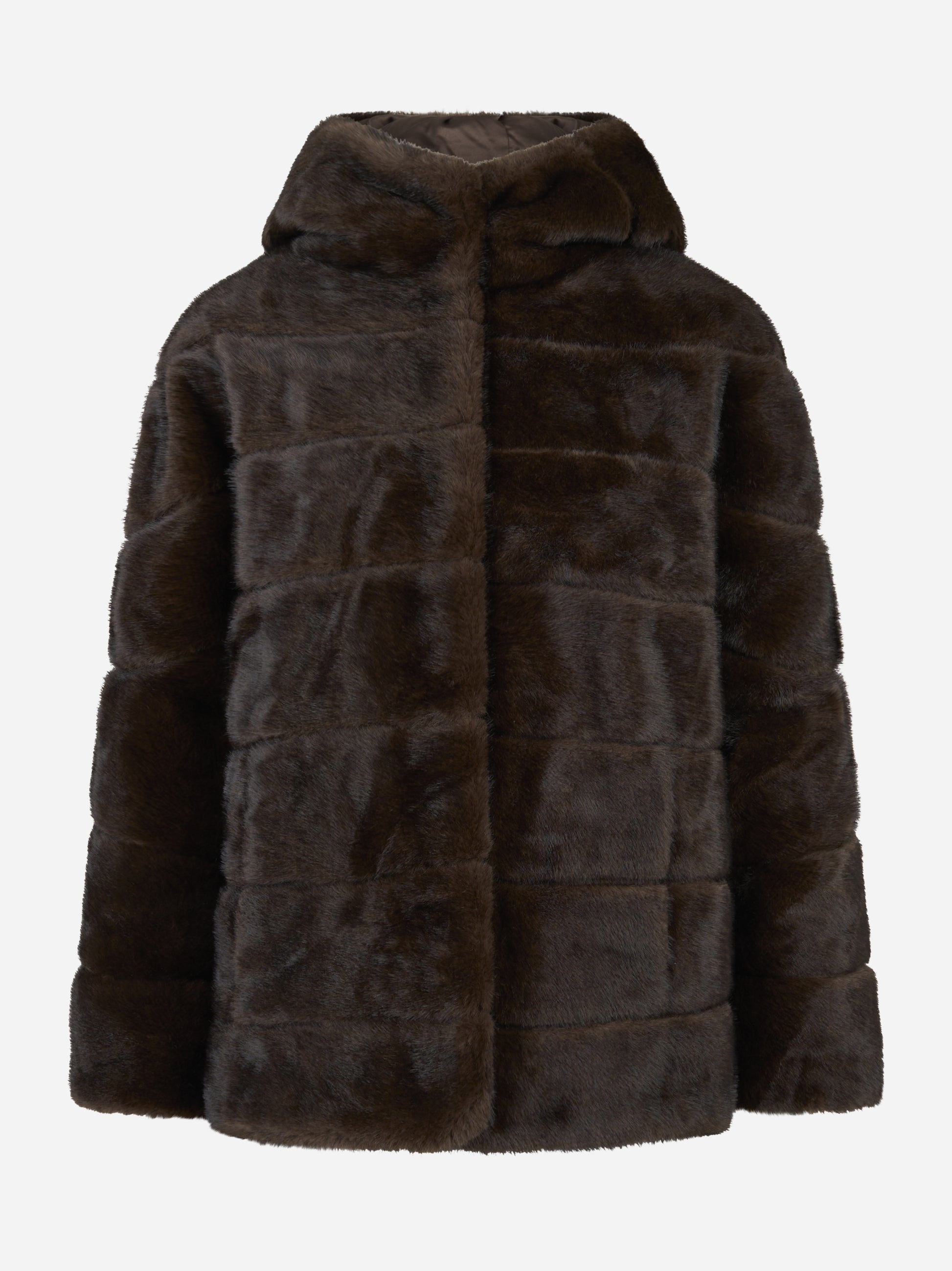 Giacca con cappuccio marrone in ecofur