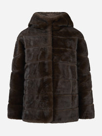 Giacca con cappuccio marrone in ecofur