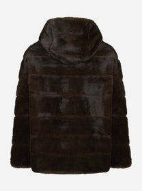 Giacca con cappuccio marrone in ecofur