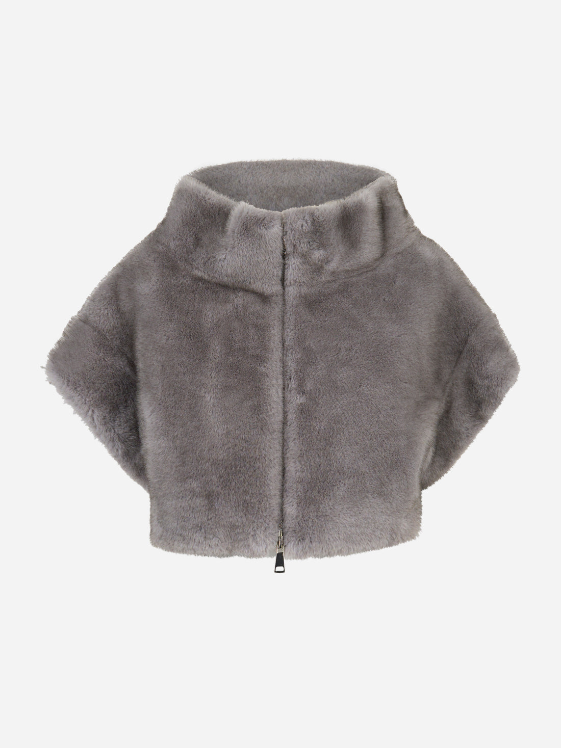 Cappa grigia con zip in ecofur