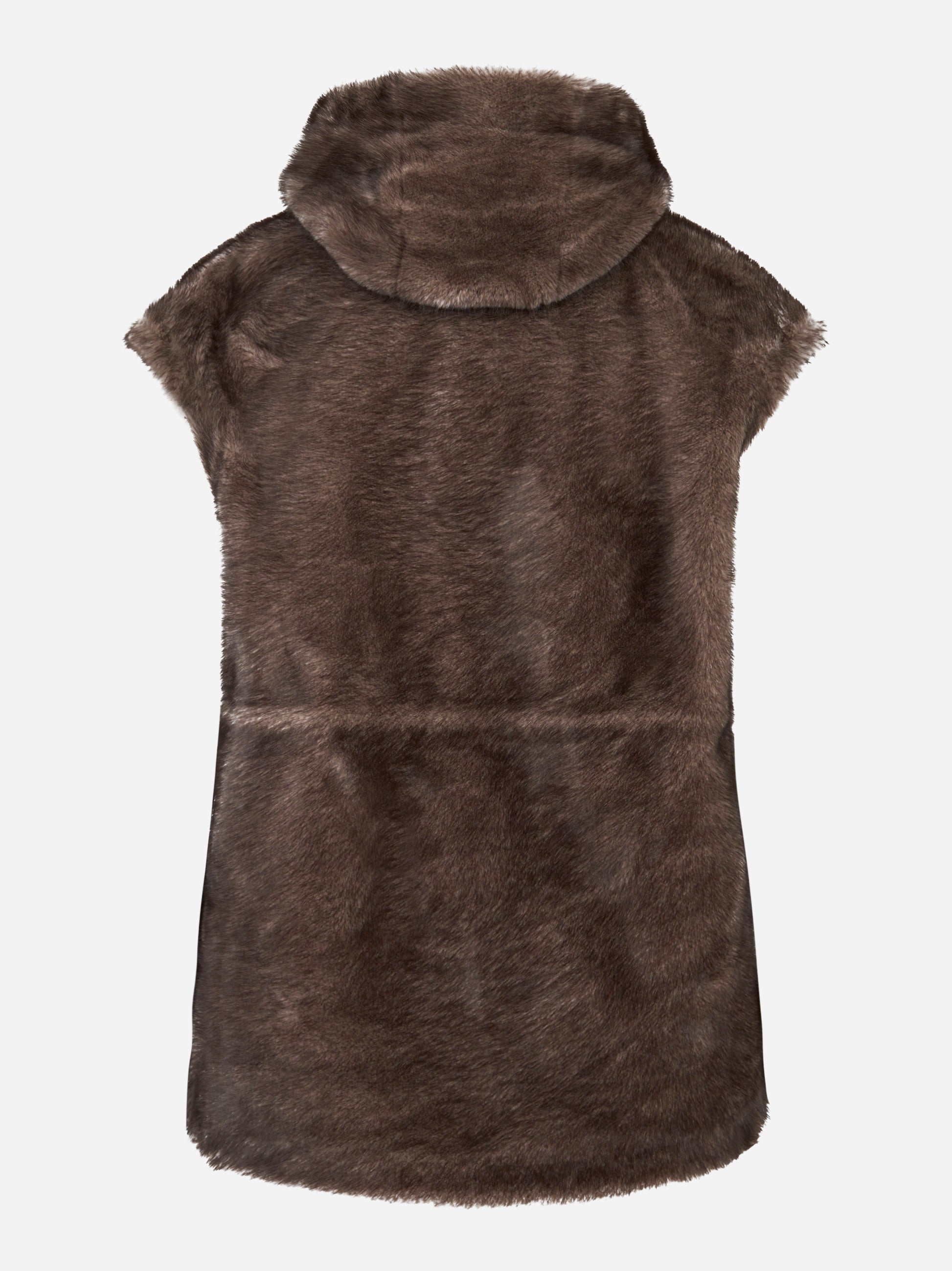 Giacca smanicata marrone con zip e cappuccio in ecofur