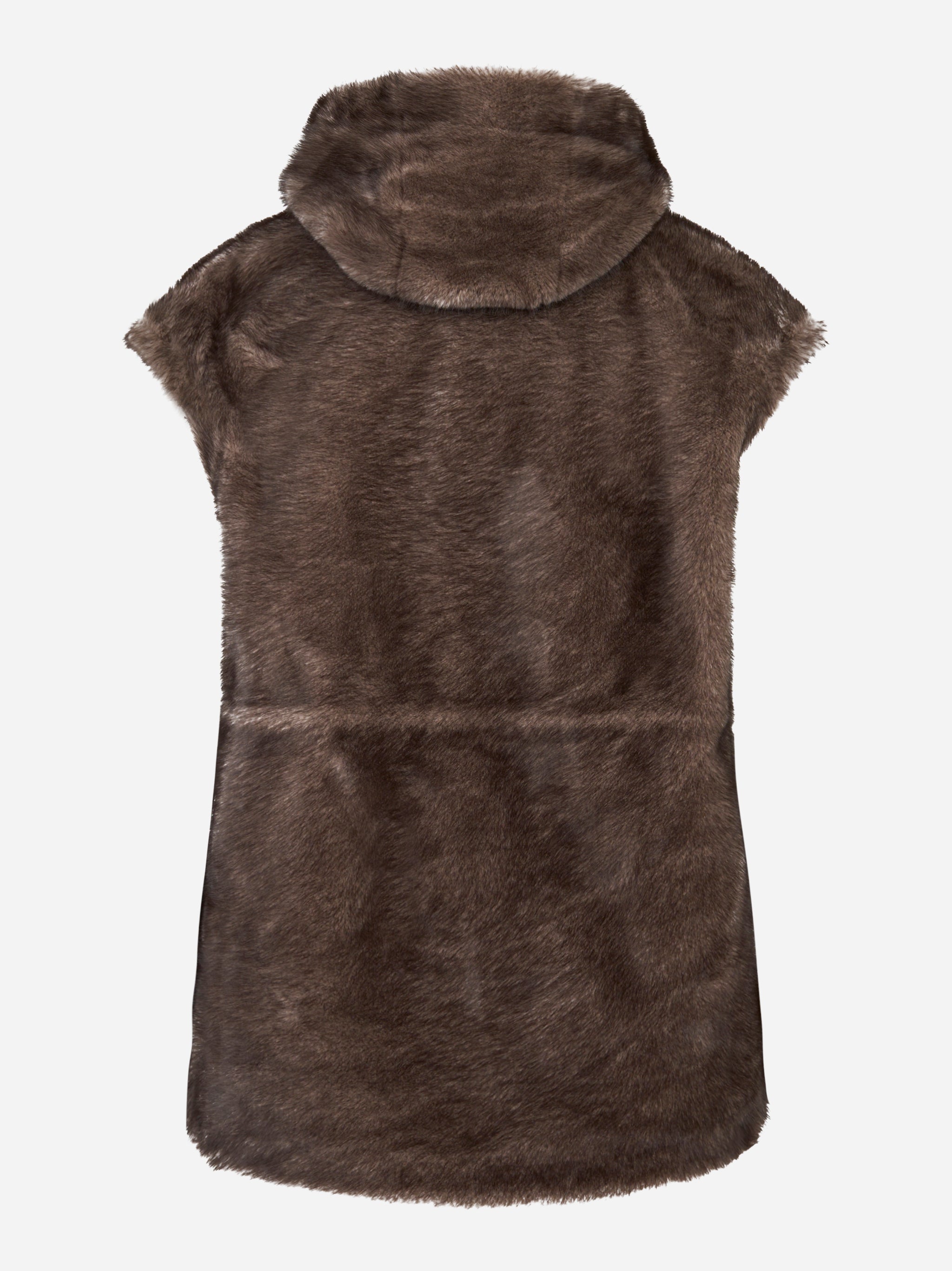 Giacca smanicata marrone con zip e cappuccio in ecofur