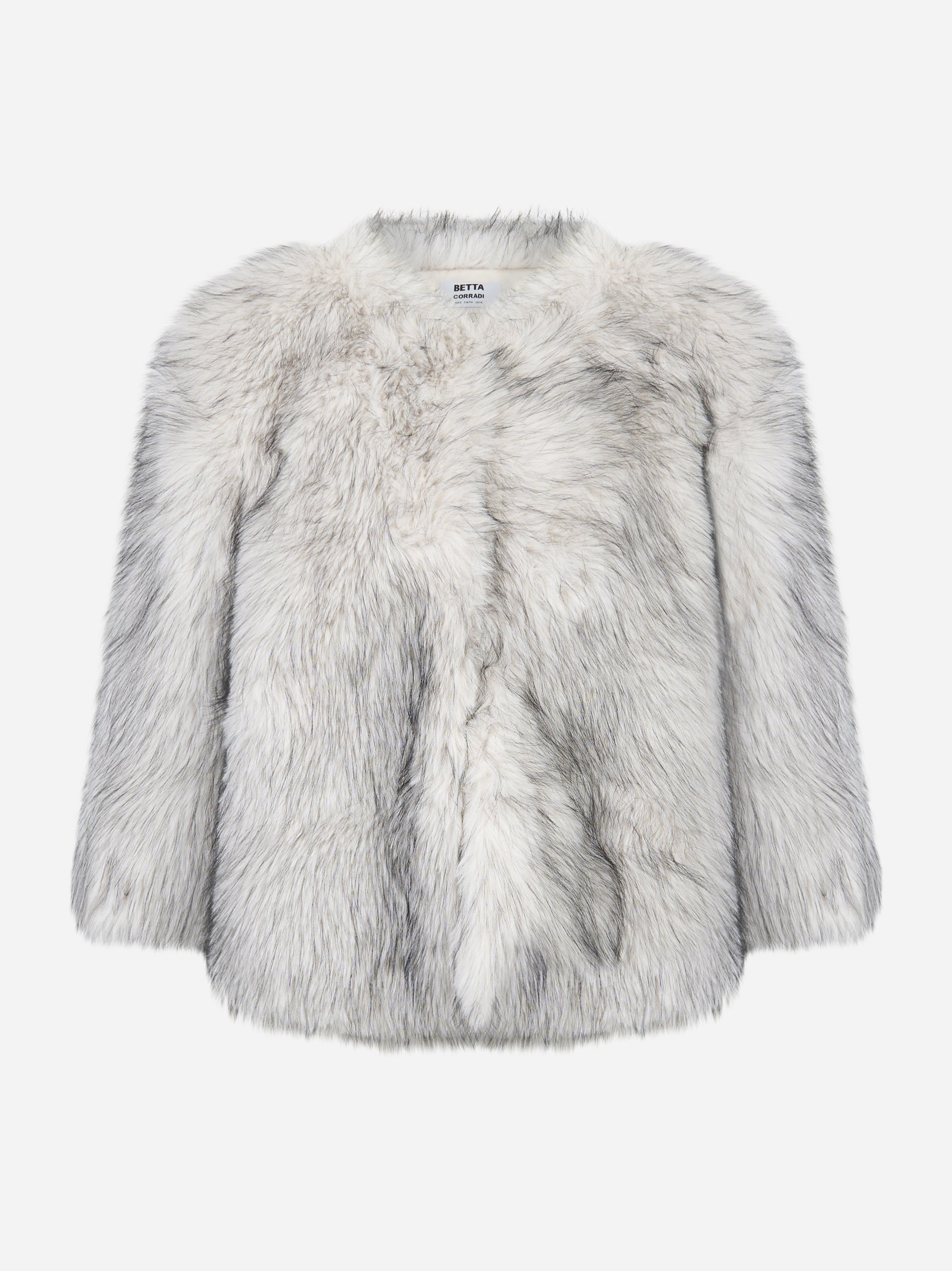 Giacca senza colle con maniche a tre quarti in ecofur