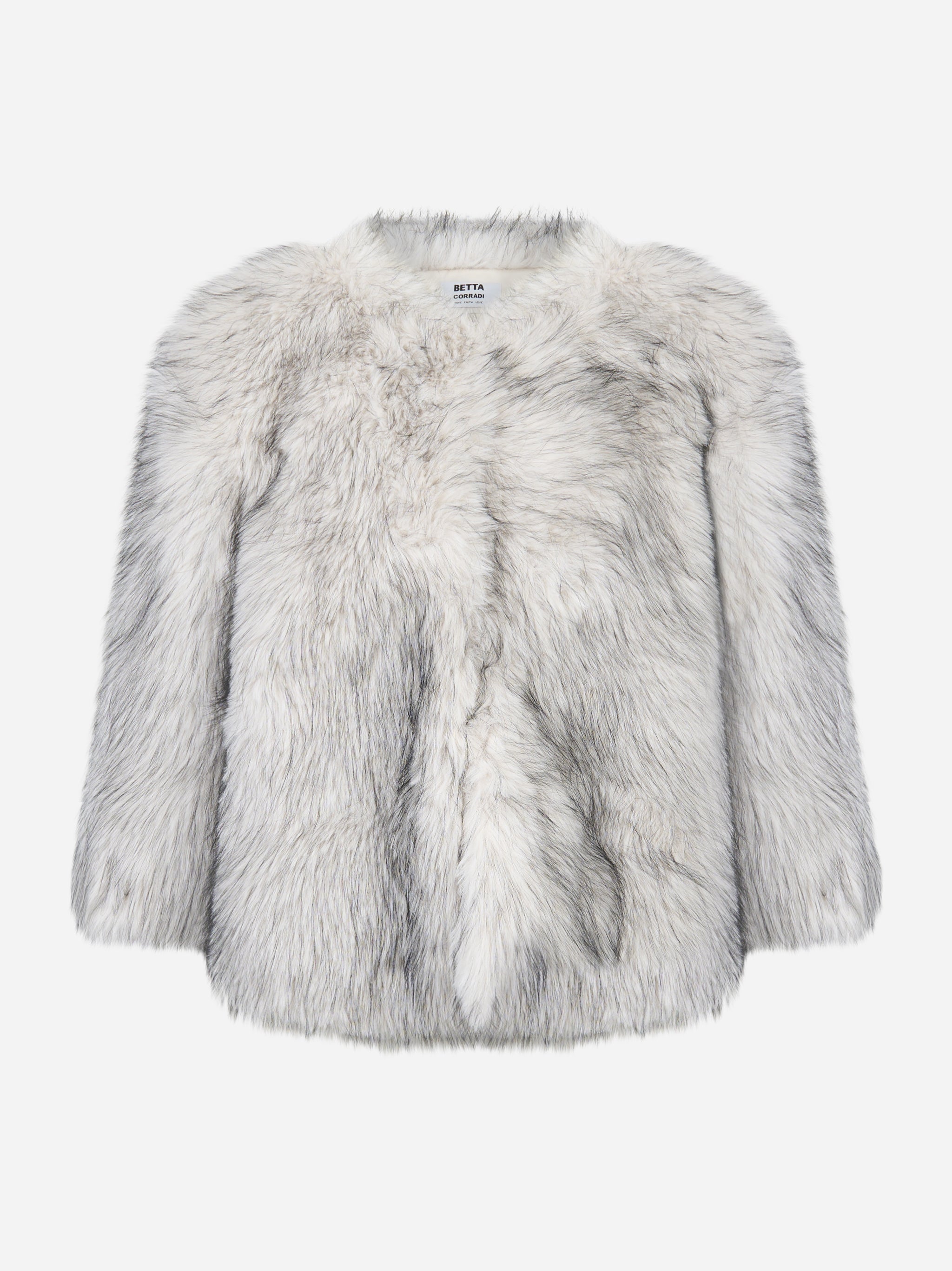 Giacca senza colle con maniche a tre quarti in ecofur