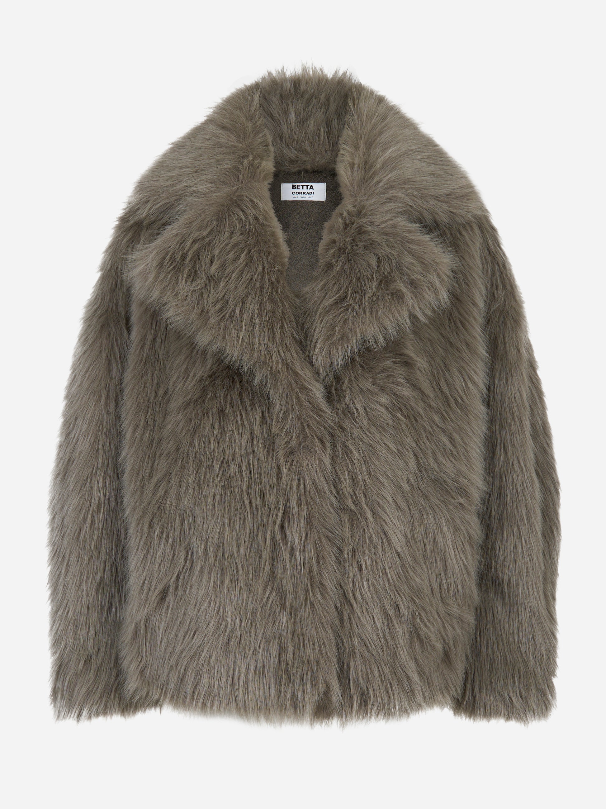 Giacca corta grigia con collo aperto in ecofur