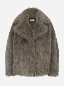 Giacca corta grigia con collo aperto in ecofur