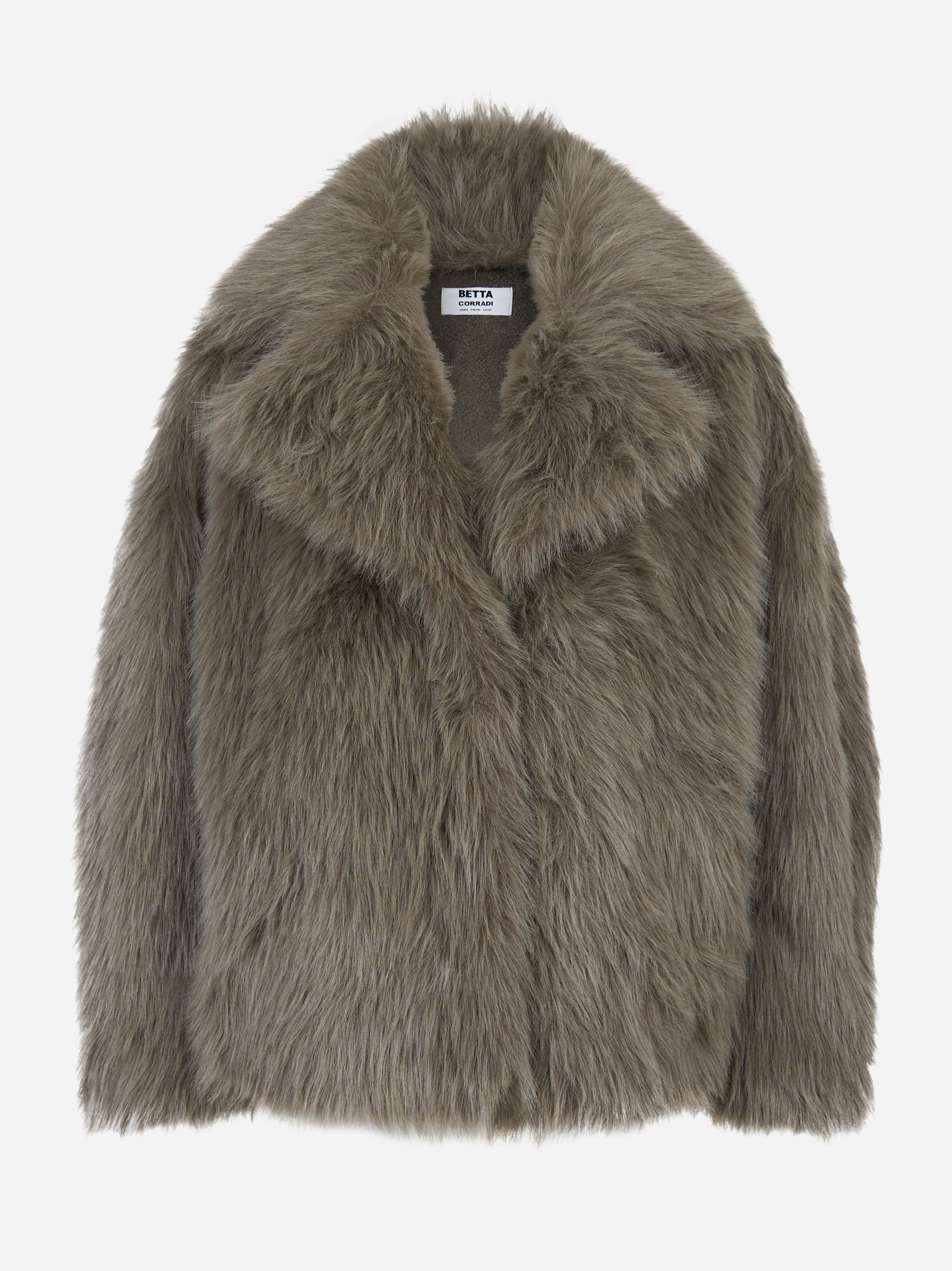 Giacca corta grigia con collo aperto in ecofur