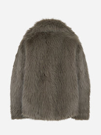 Giacca corta grigia con collo aperto in ecofur