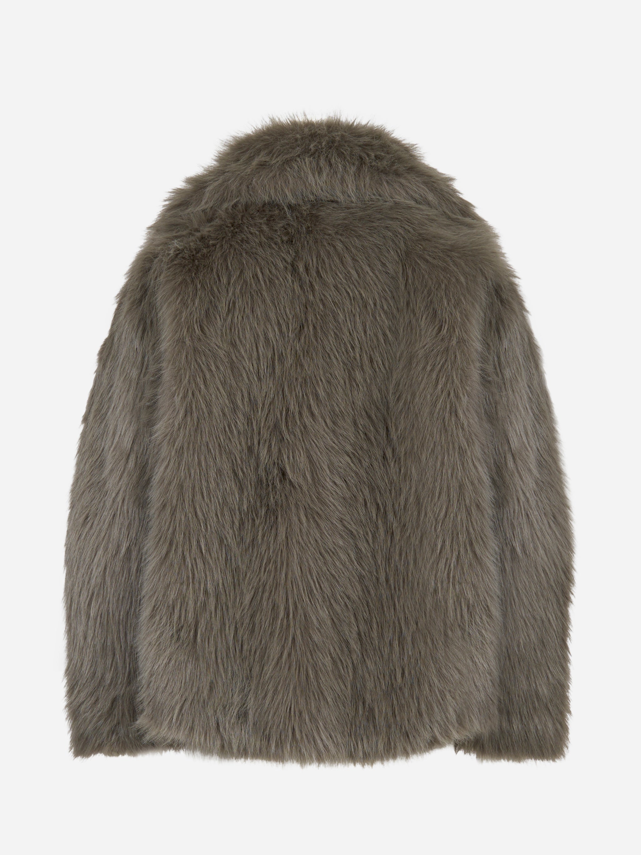 Giacca corta grigia con collo aperto in ecofur