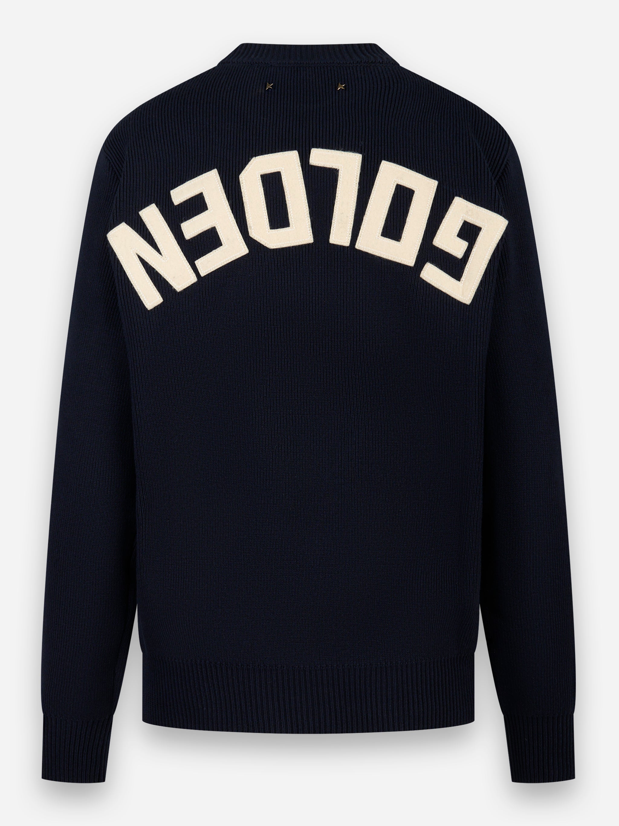 Maglia girocollo in cotone con logo Blu