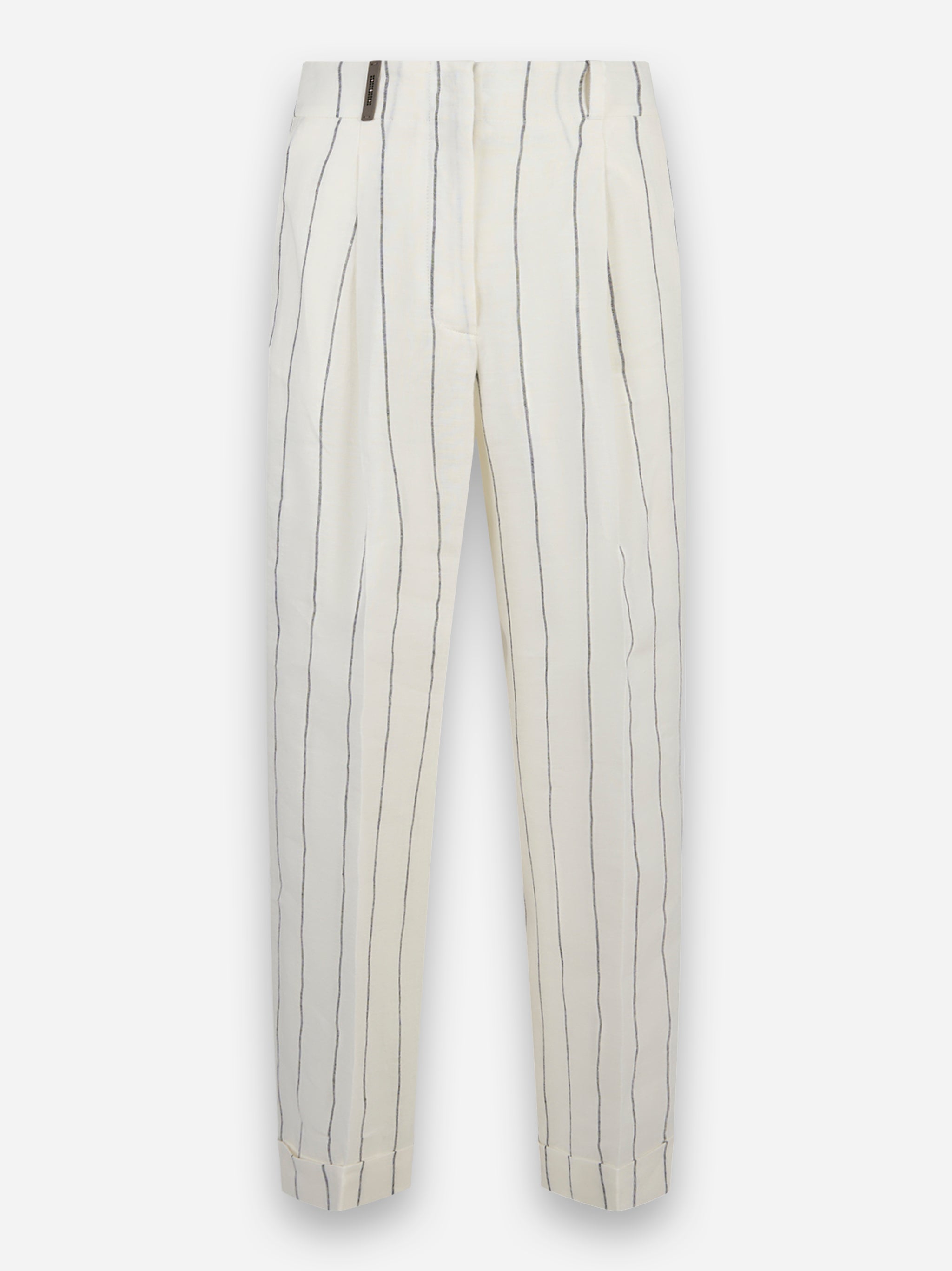 Pantalone in tela di lino gessata Bianco