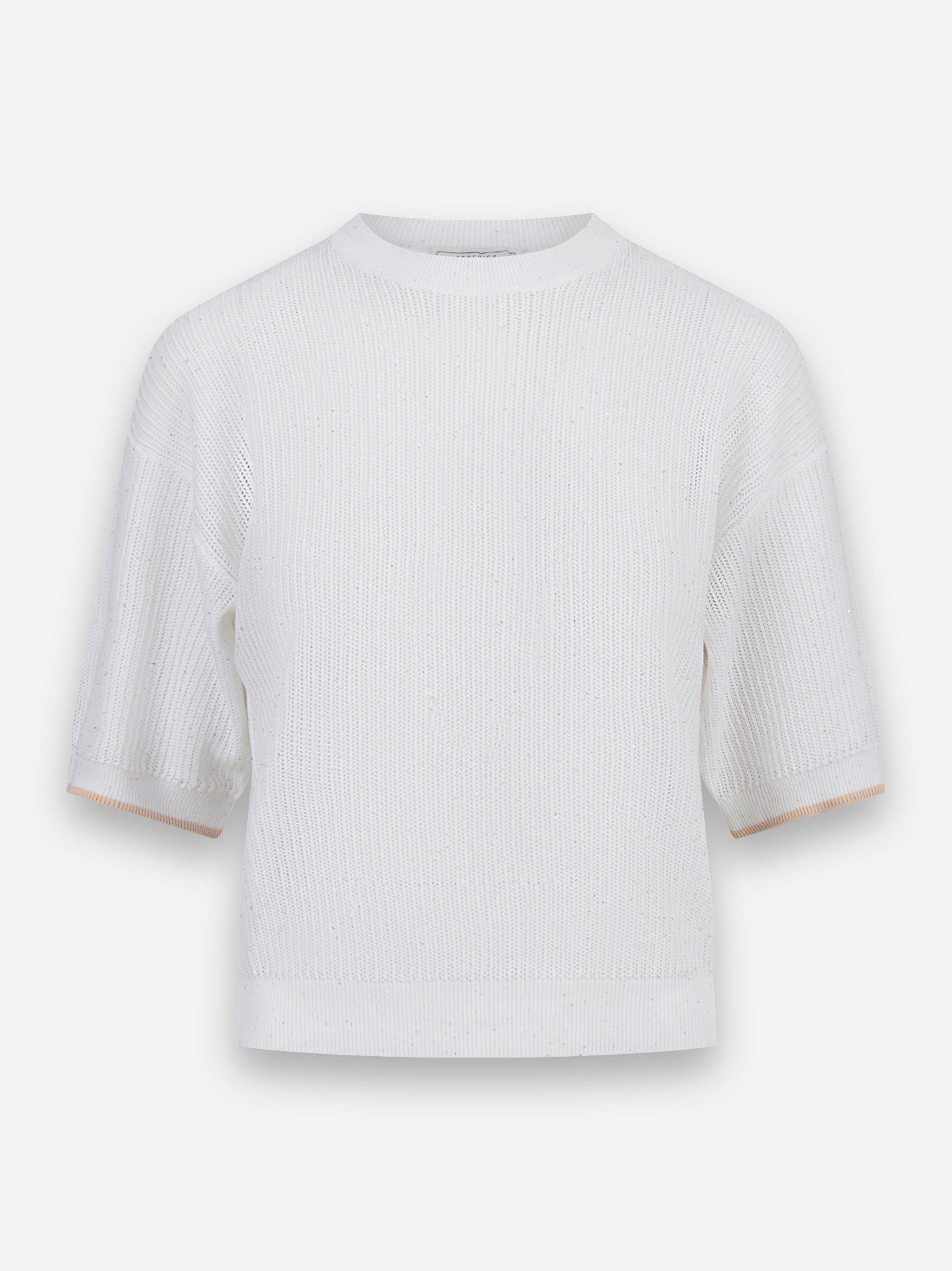 Maglia in tricot leggero di cotone con micro paillettes Bianco