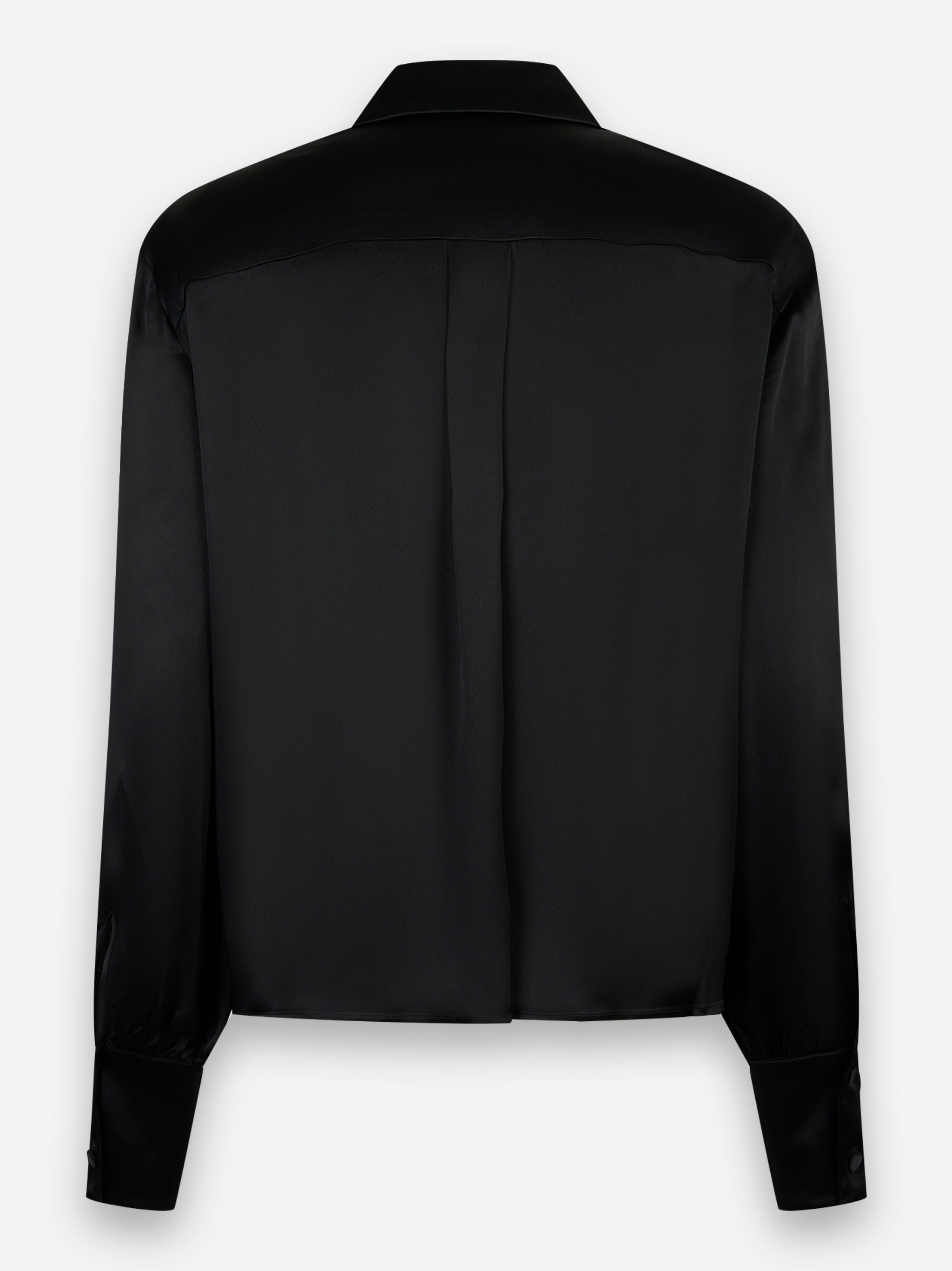 Camicia in misto seta con maniche lunghe e spalline Nero
