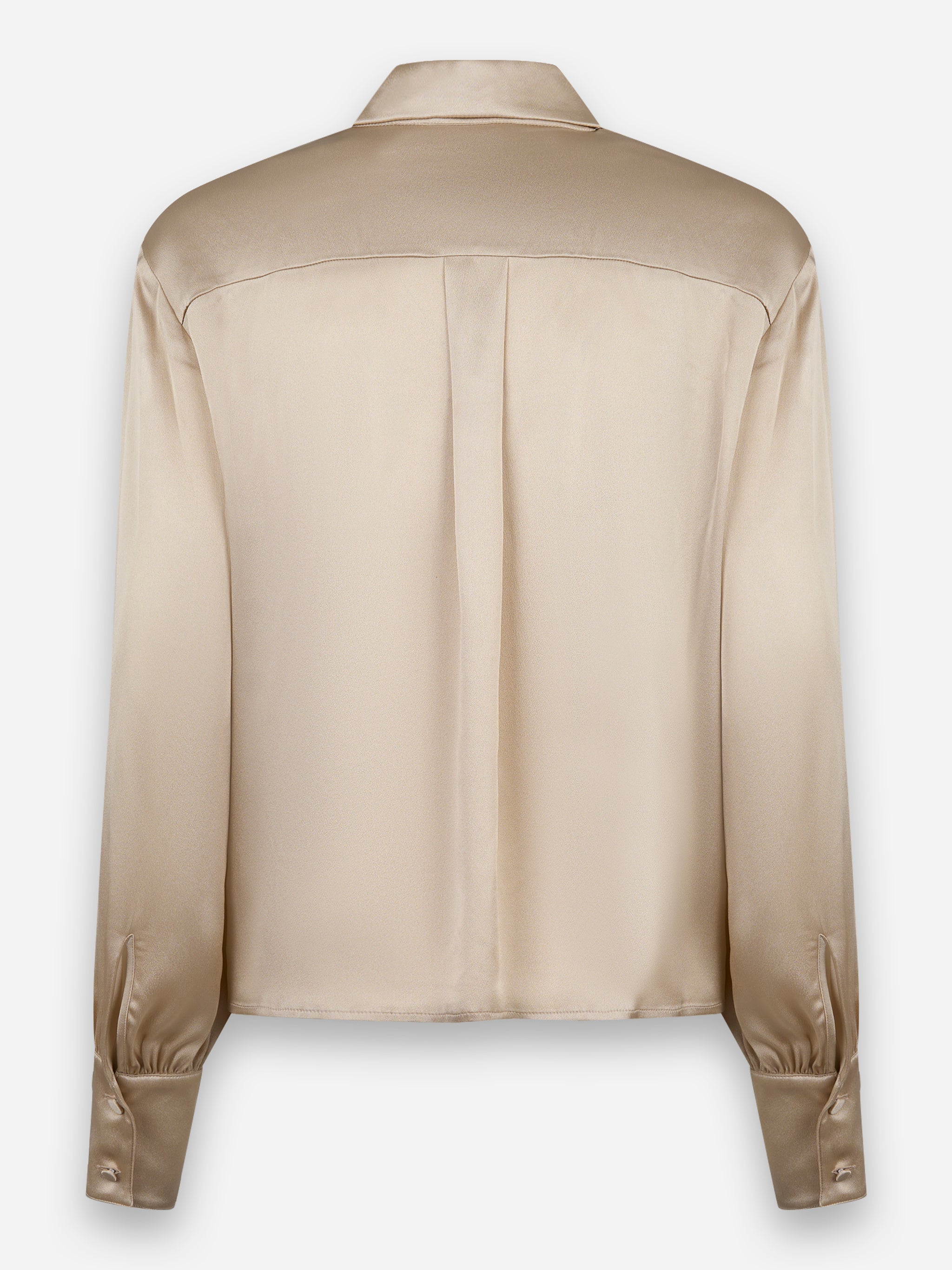 Camicia in misto seta con maniche lunghe e spalline Beige