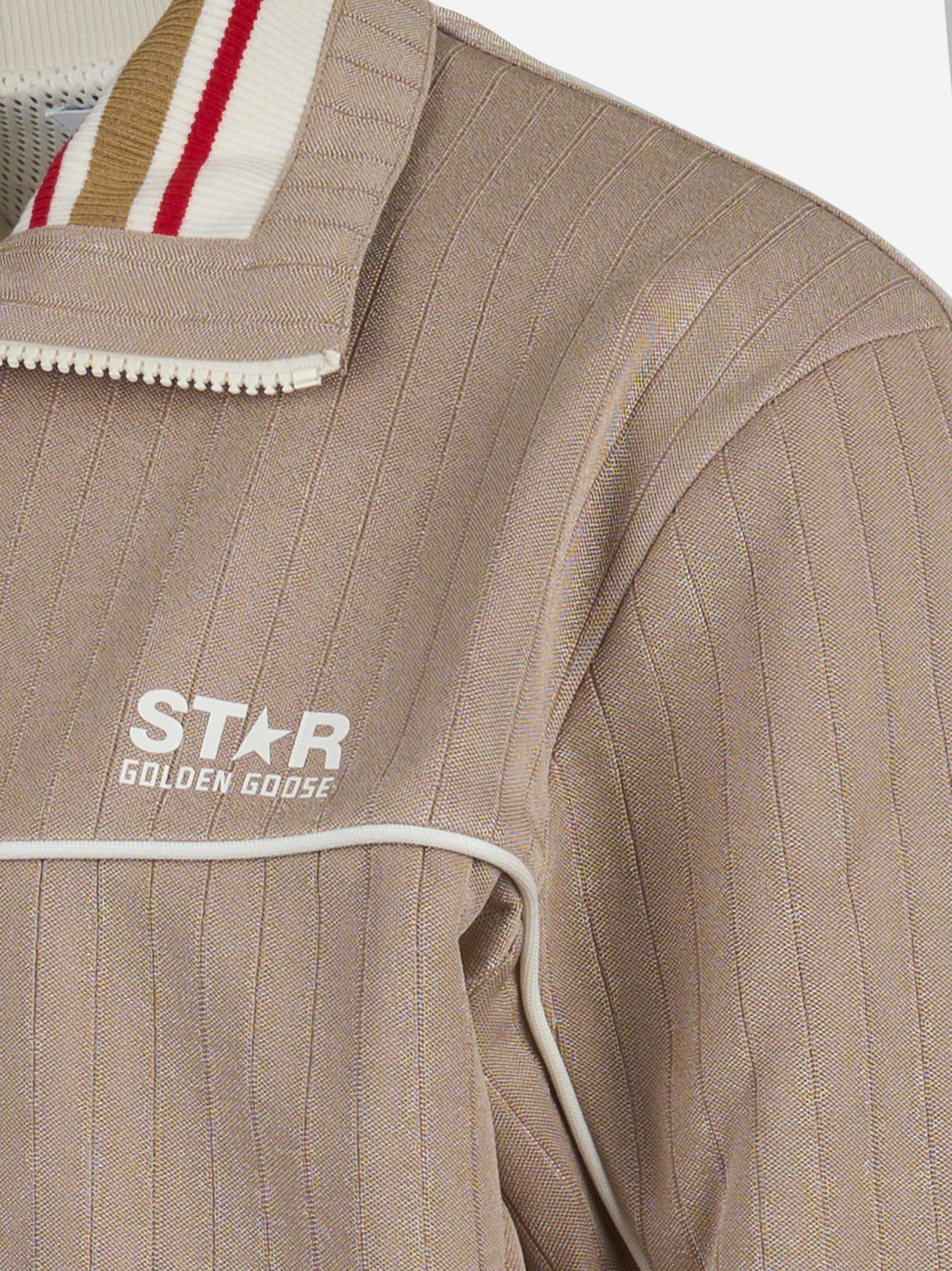 Felpa con zip da uomo di colore beige chiaro con logo bianco Beige