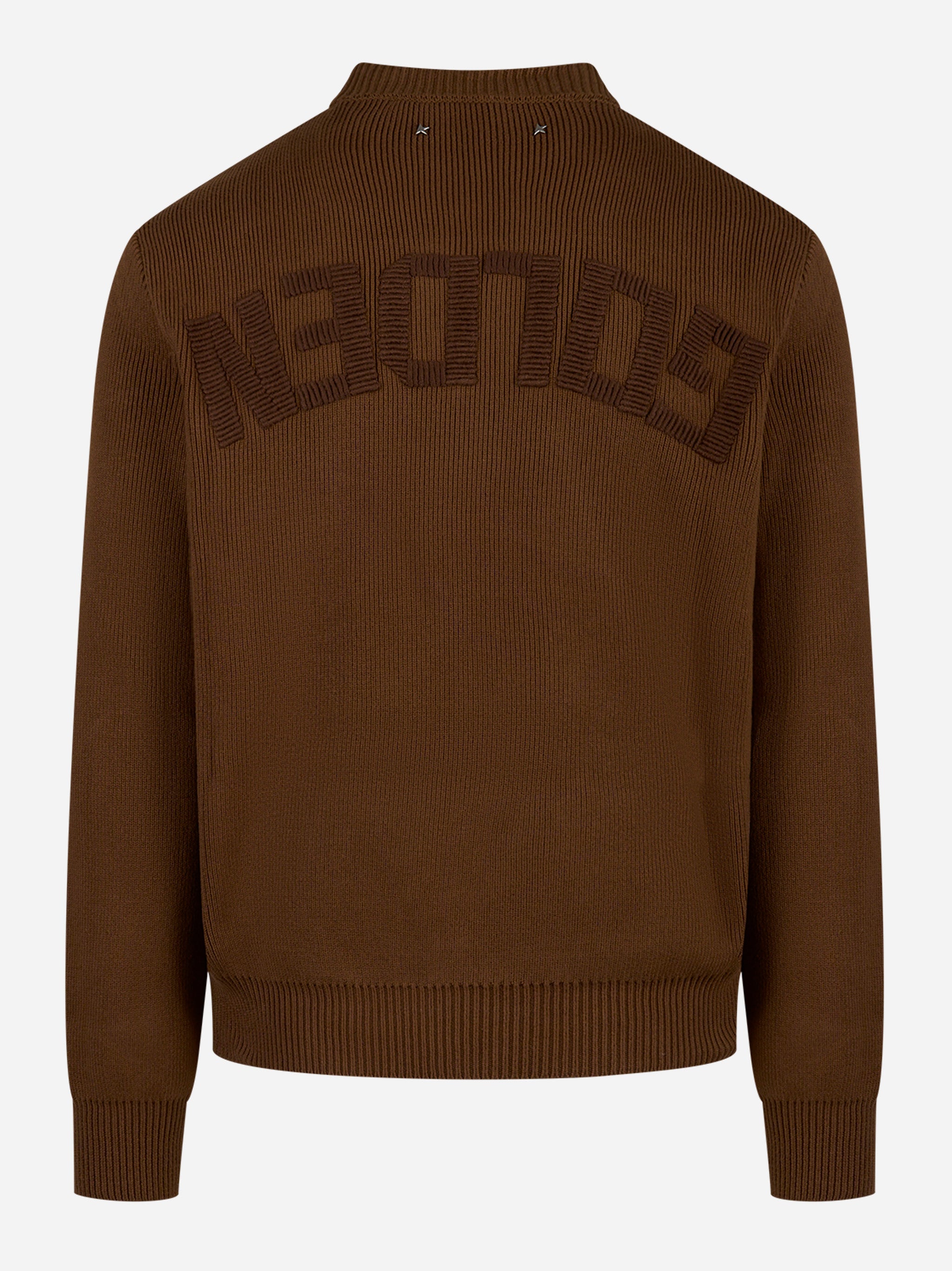 Maglia girocollo regolare di cotone con ricamo logo Marrone