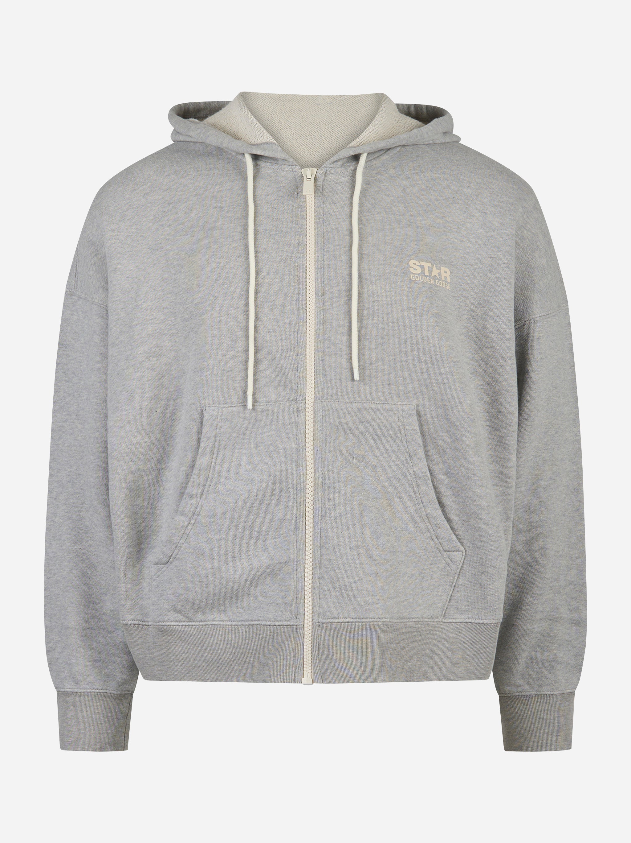 Felpa Star unisex in cotone con cappuccio e zip logo stampato Grigio
