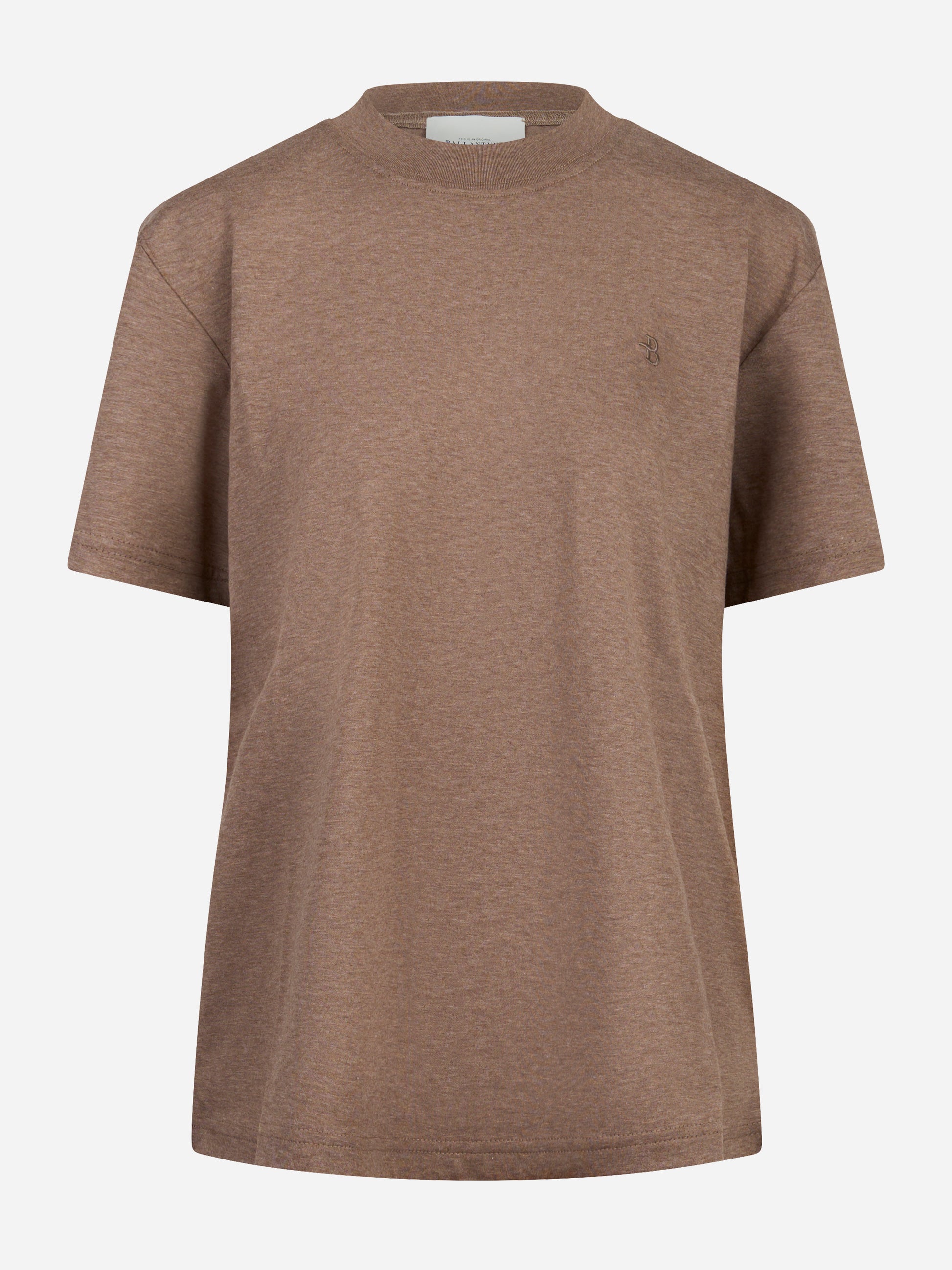 T-shirt in cotone beige con logo ricamato