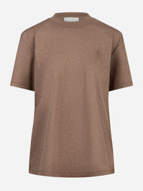 T-shirt in cotone beige con logo ricamato