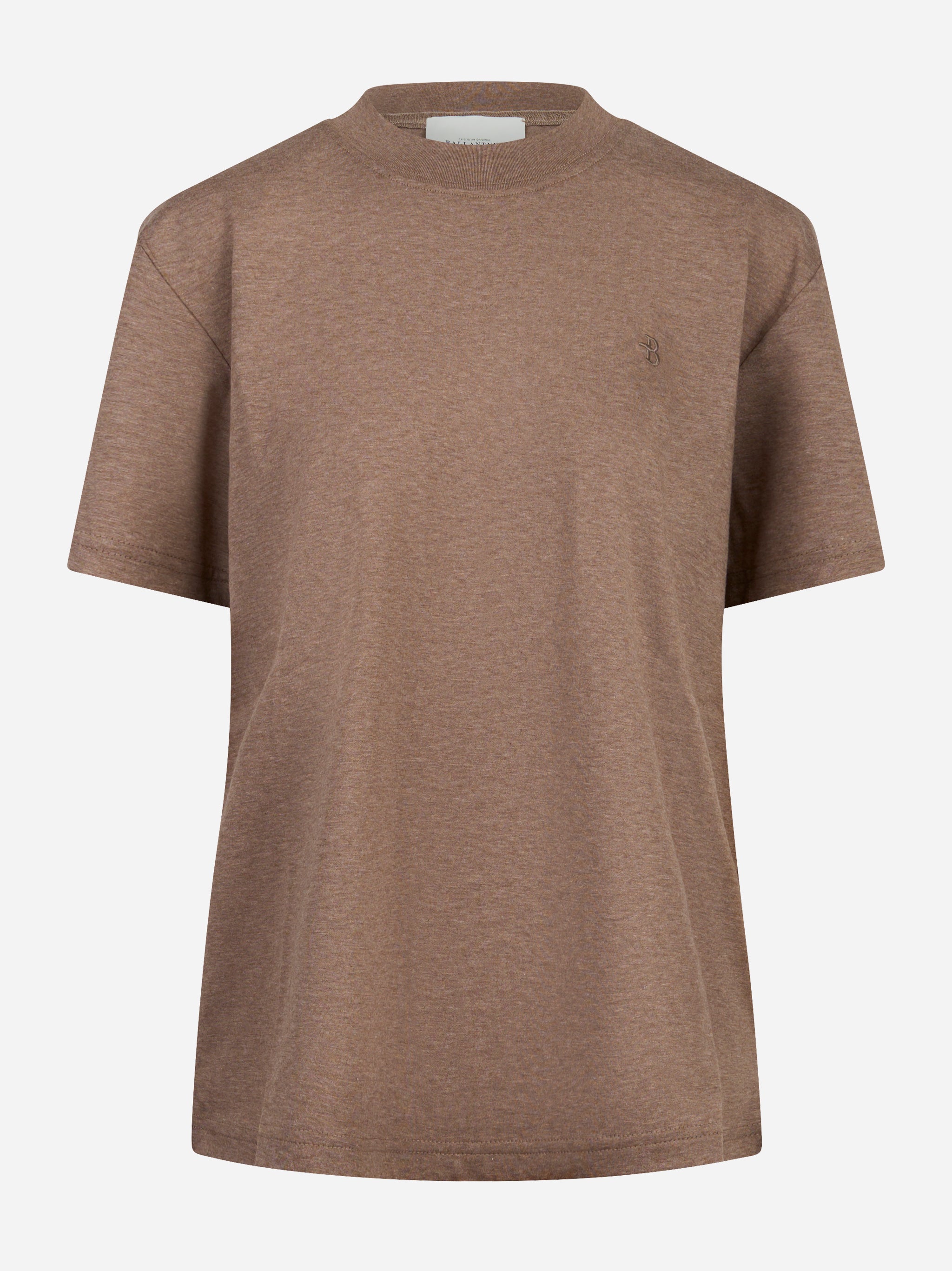 T-shirt in cotone beige con logo ricamato