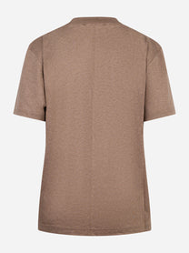 T-shirt in cotone beige con logo ricamato