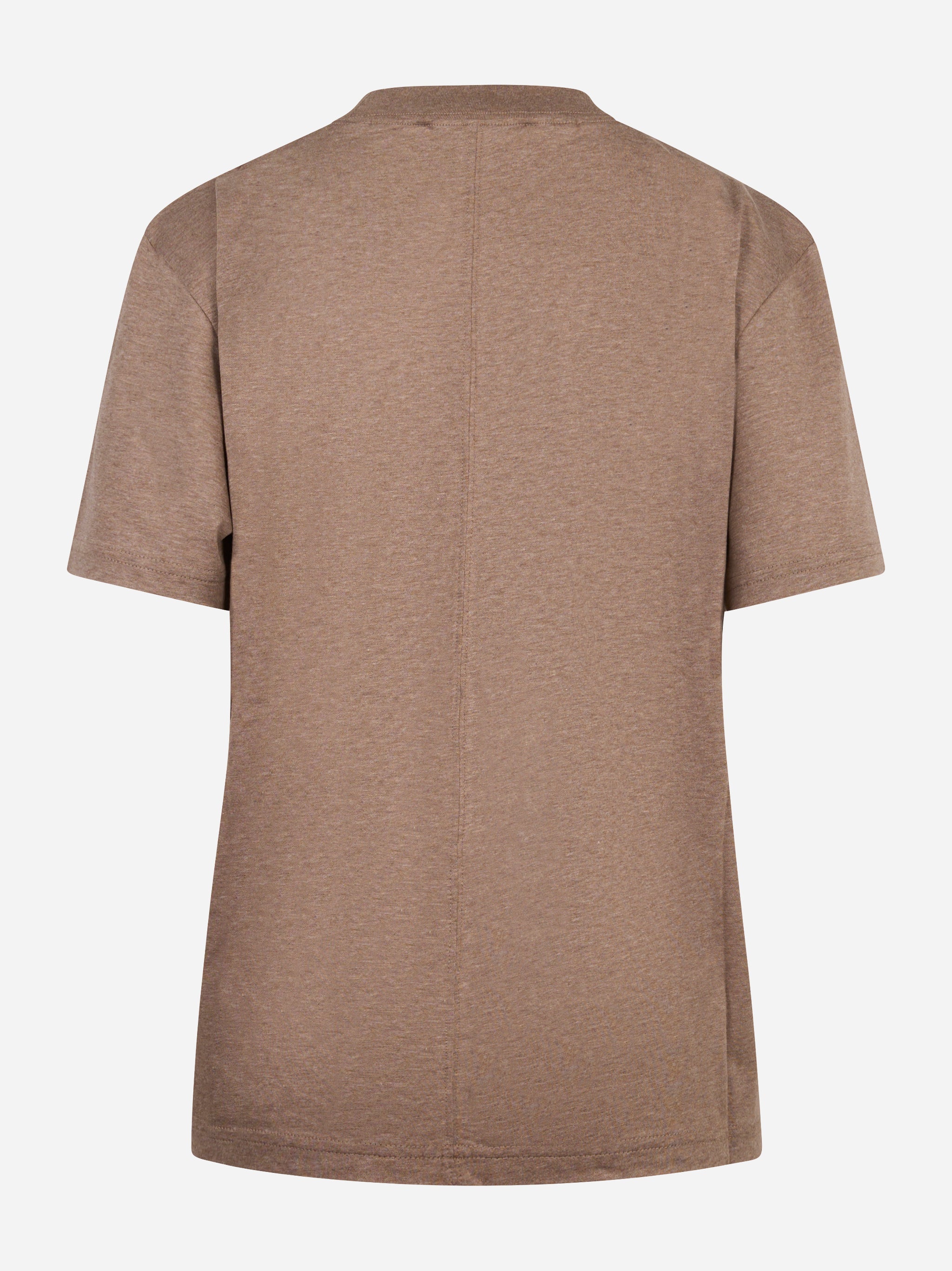 T-shirt in cotone beige con logo ricamato