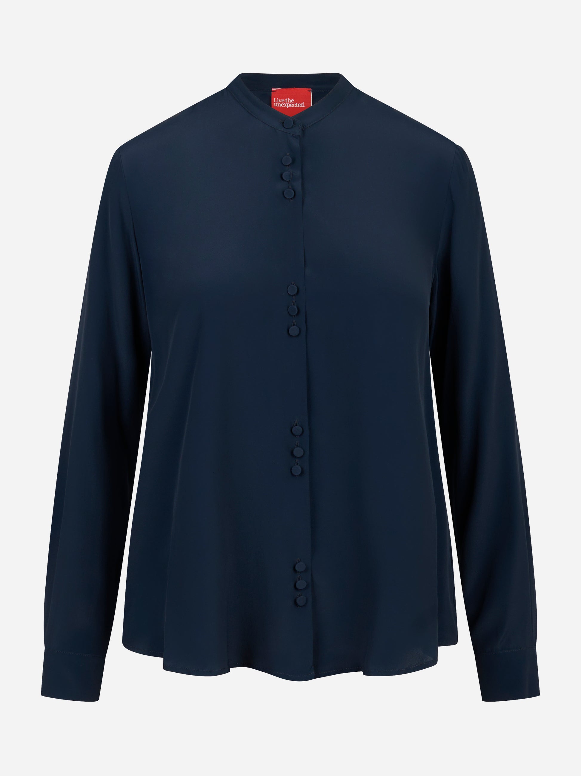 Camicia coreana in misto seta blu