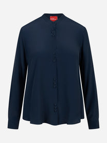 Camicia coreana in misto seta blu