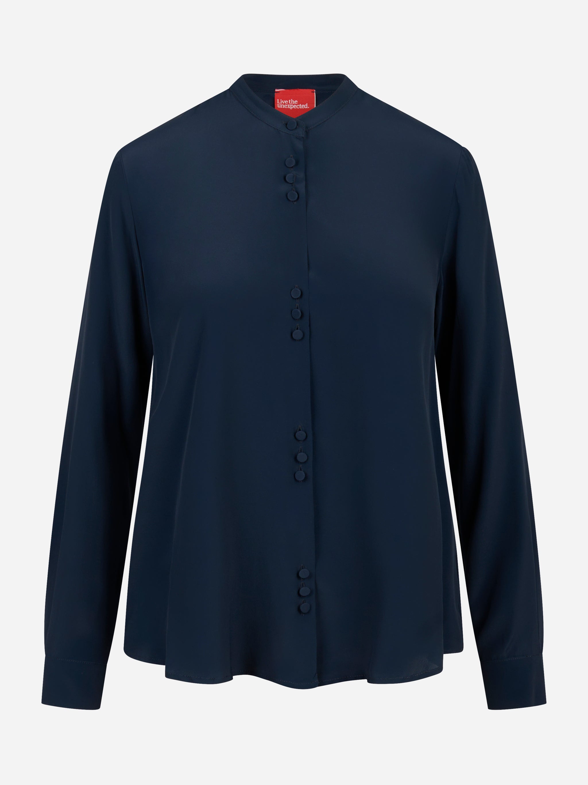 Camicia coreana in misto seta blu