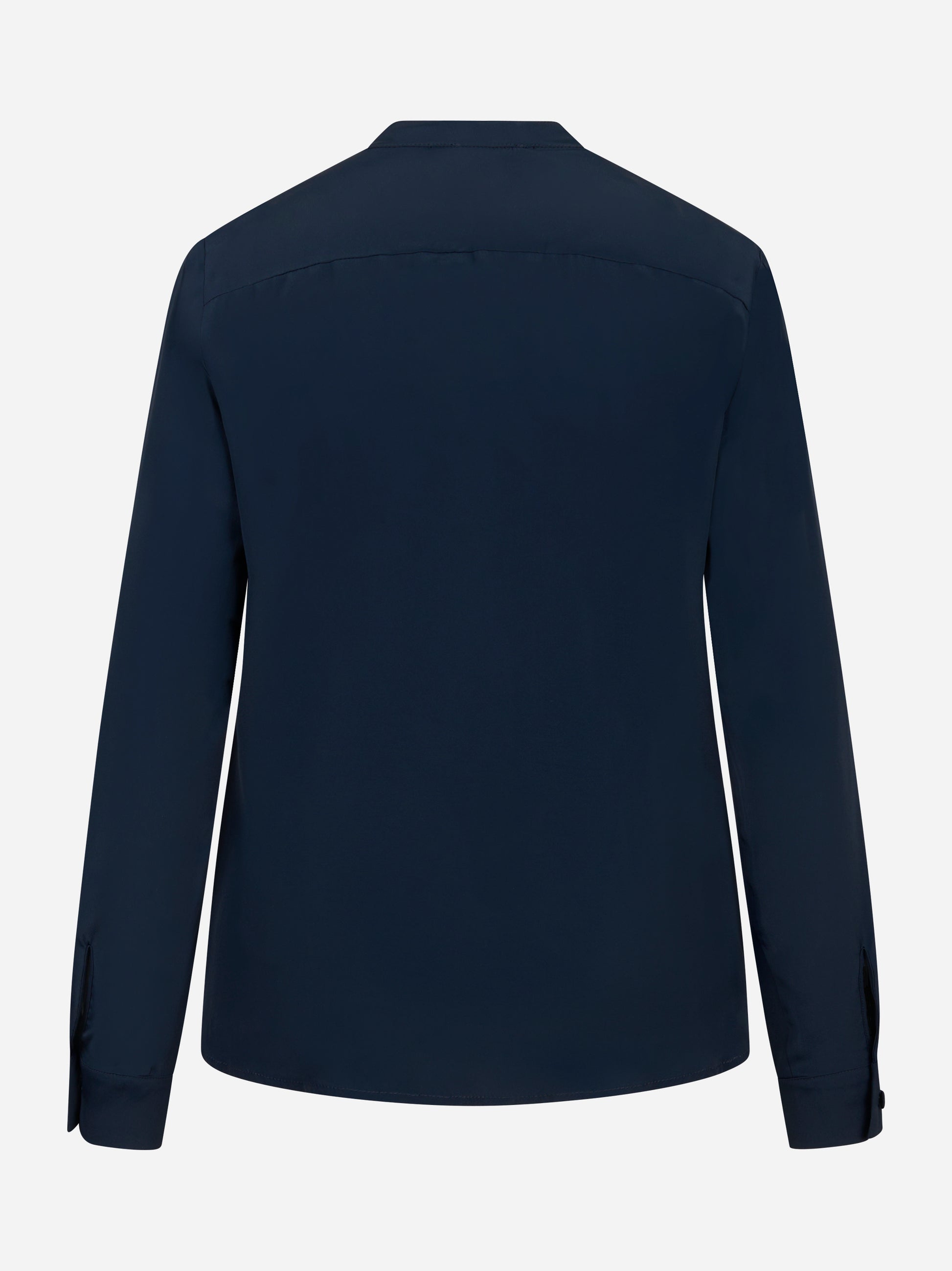 Camicia coreana in misto seta blu