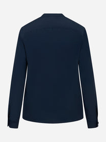 Camicia coreana in misto seta blu