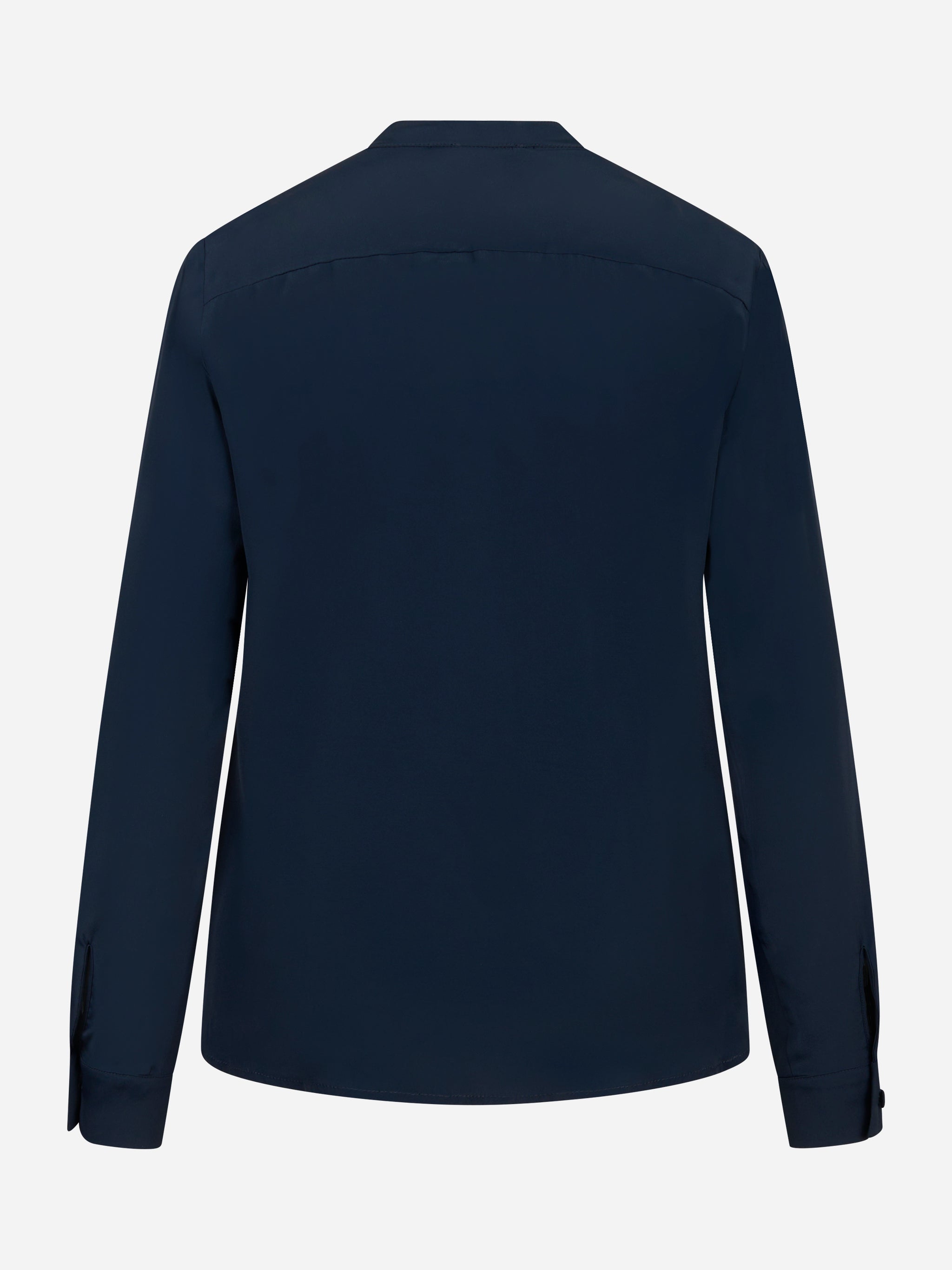 Camicia coreana in misto seta blu