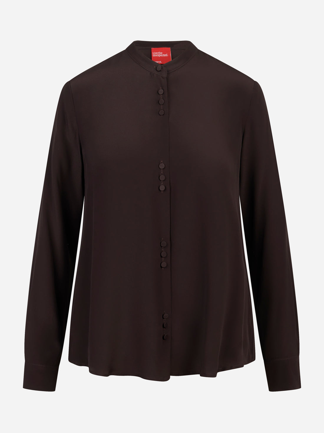 Camicia coreana in misto seta marrone