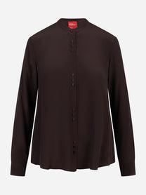 Camicia coreana in misto seta marrone