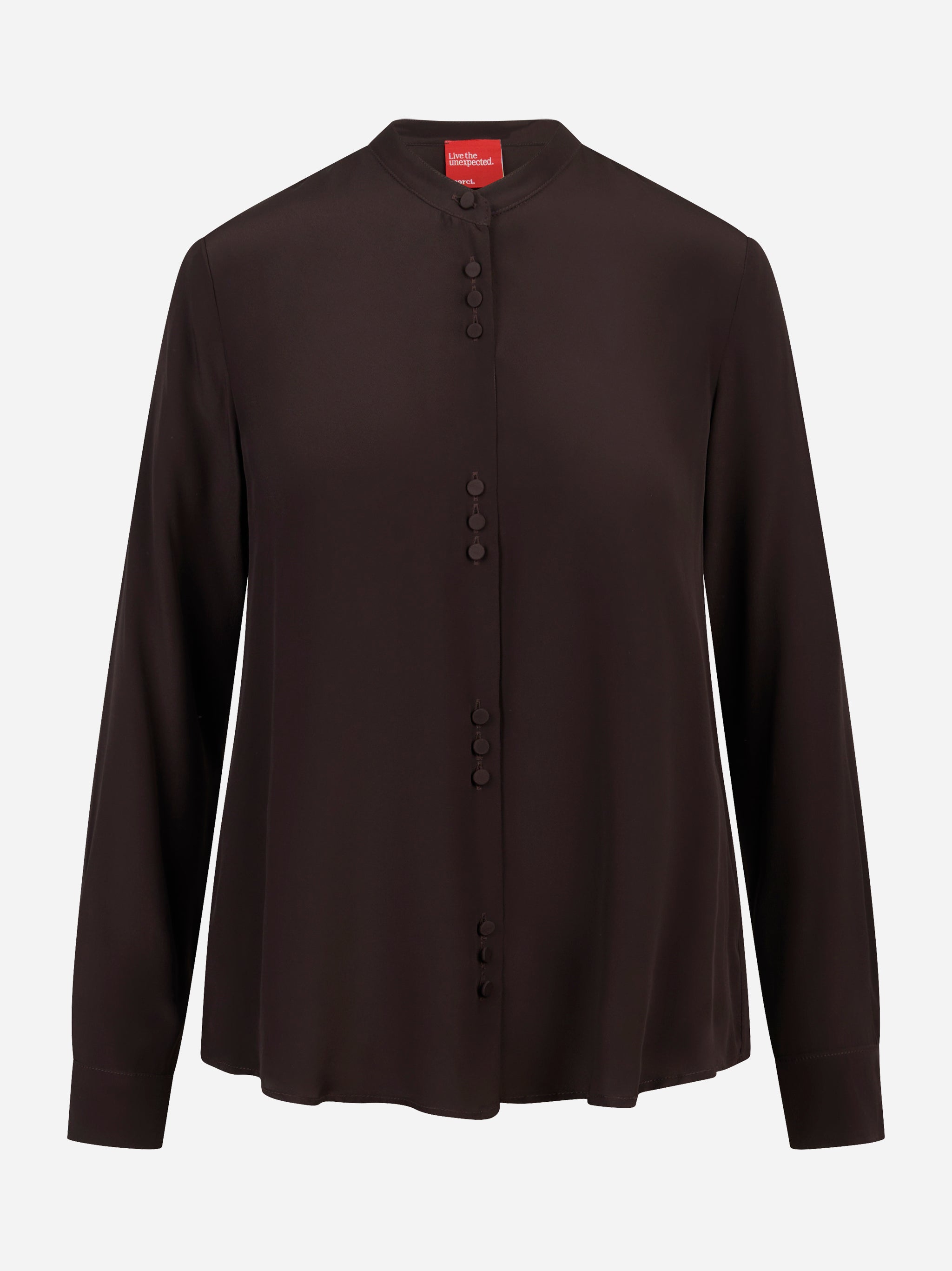 Camicia coreana in misto seta marrone