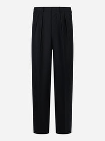 Pantalone nero wide loose fit in flanella stretch