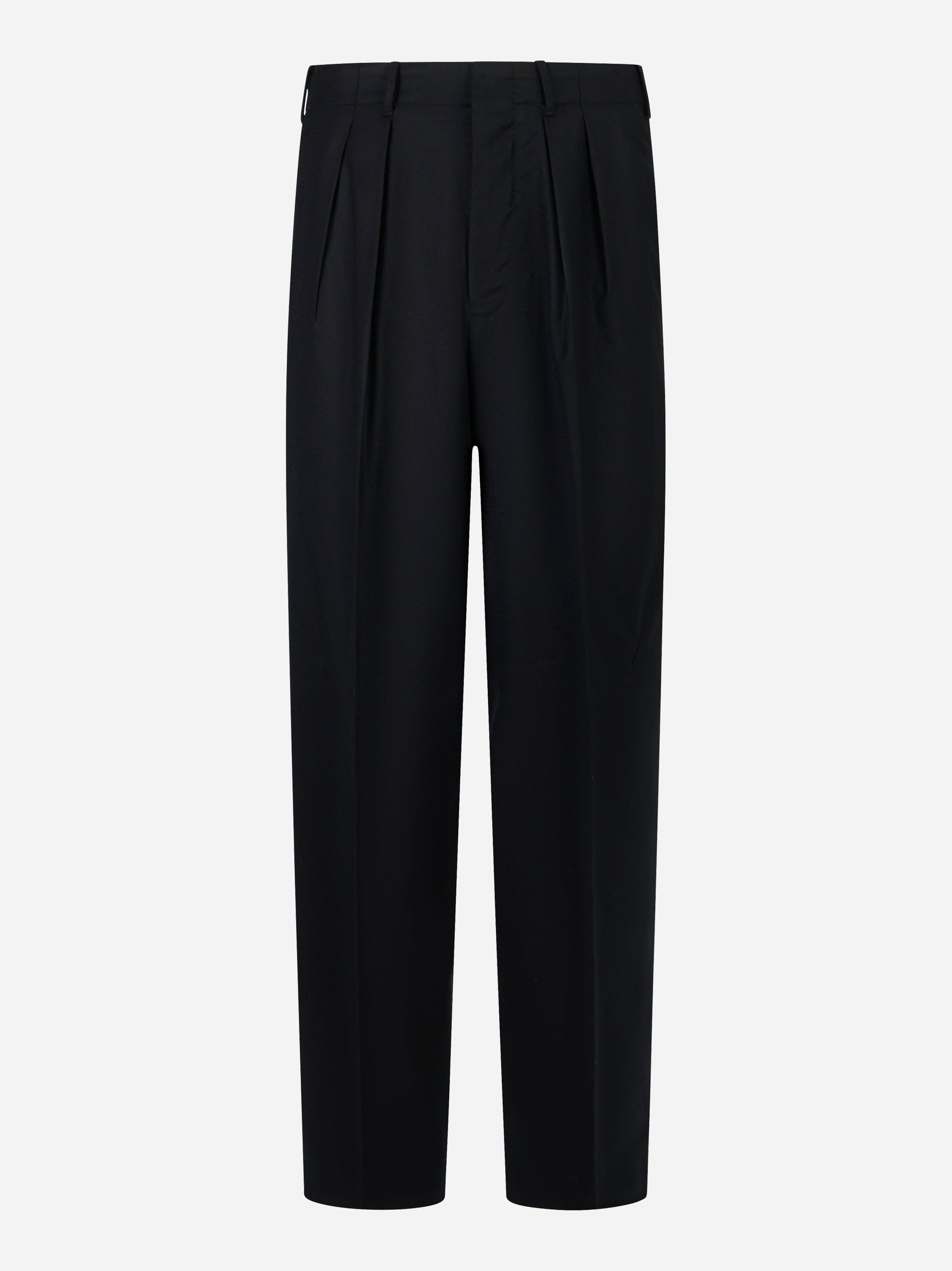 Pantalone nero wide loose fit in flanella stretch