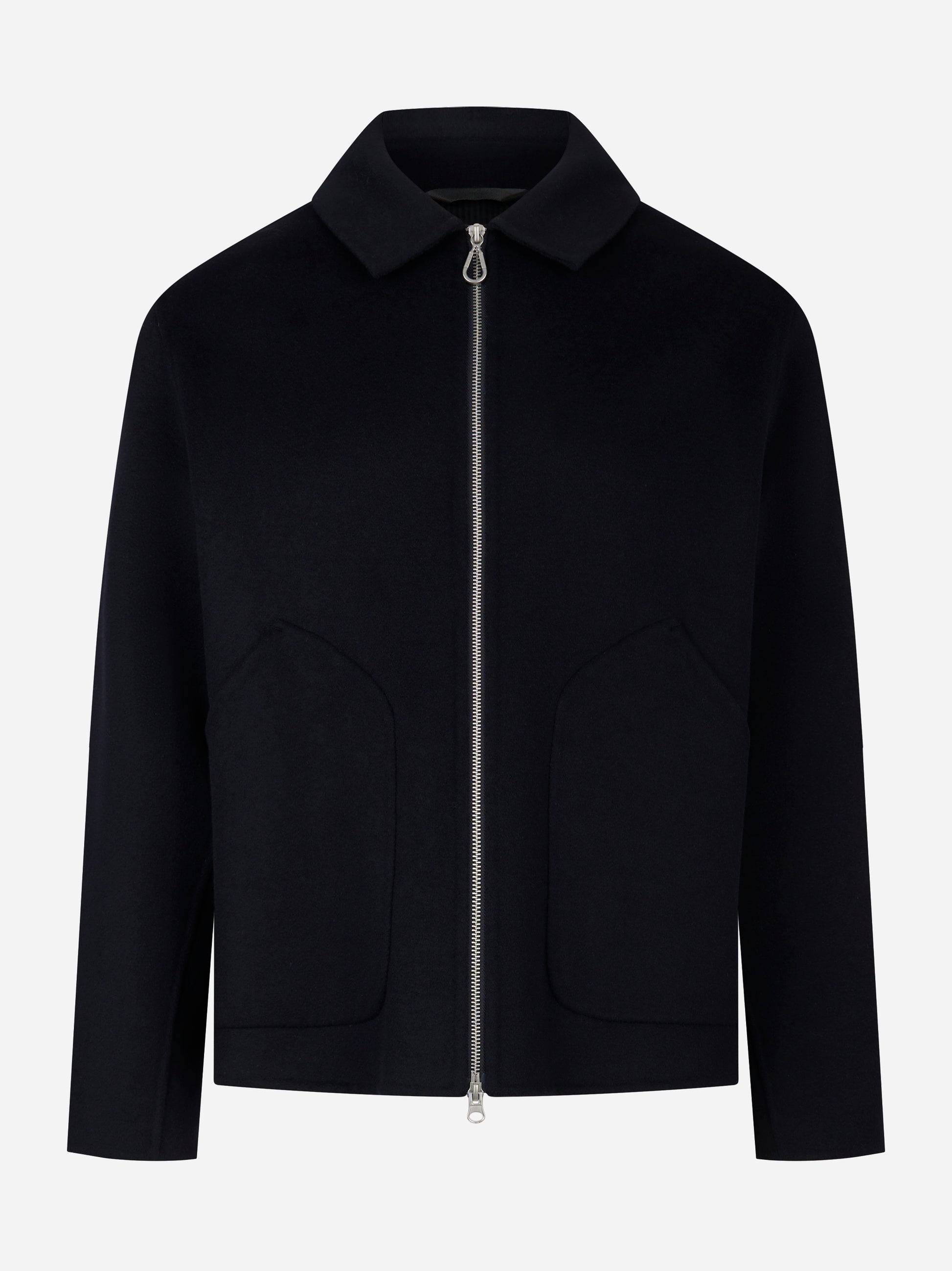 Giacca con zip centrale in double di lana blu